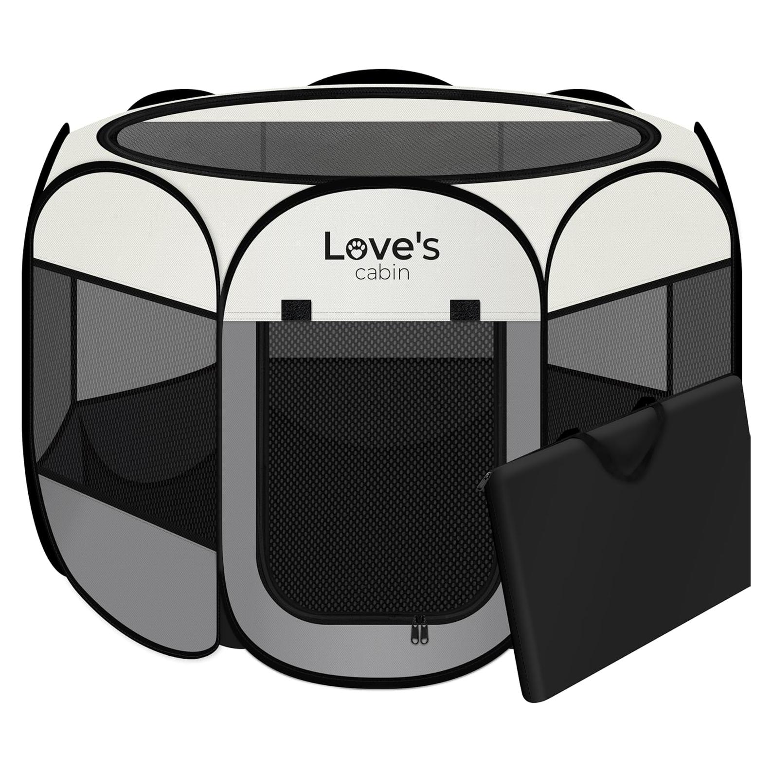Love's cabin Pet Puppy Dog Playpen, Small Dog Tent Crates Cage Indoor/Outdoor, Portable Playpen for Cat, Foldable Pop Up Dog Kennel Playpen with Carring Case, Removable Zipper Top, Grey