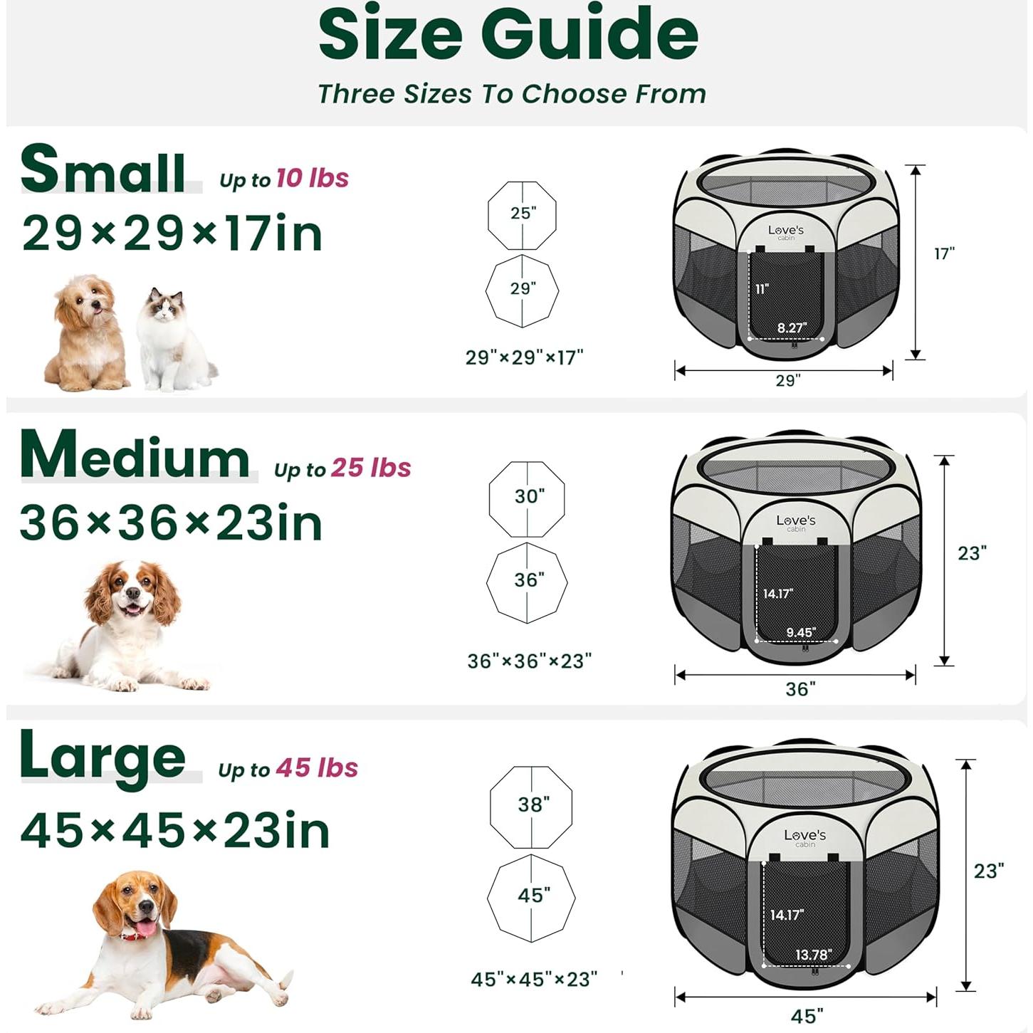 Love's cabin Pet Puppy Dog Playpen, Small Dog Tent Crates Cage Indoor/Outdoor, Portable Playpen for Cat, Foldable Pop Up Dog Kennel Playpen with Carring Case, Removable Zipper Top, Grey