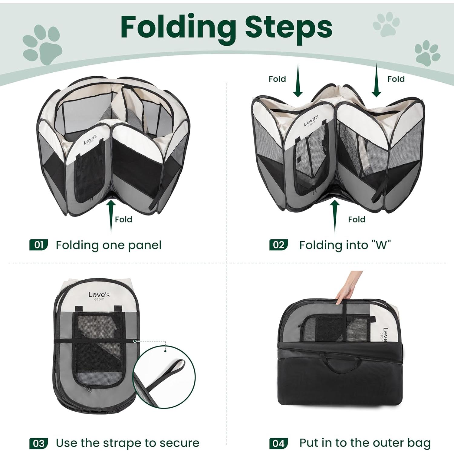 Love's cabin Pet Puppy Dog Playpen, Small Dog Tent Crates Cage Indoor/Outdoor, Portable Playpen for Cat, Foldable Pop Up Dog Kennel Playpen with Carring Case, Removable Zipper Top, Grey