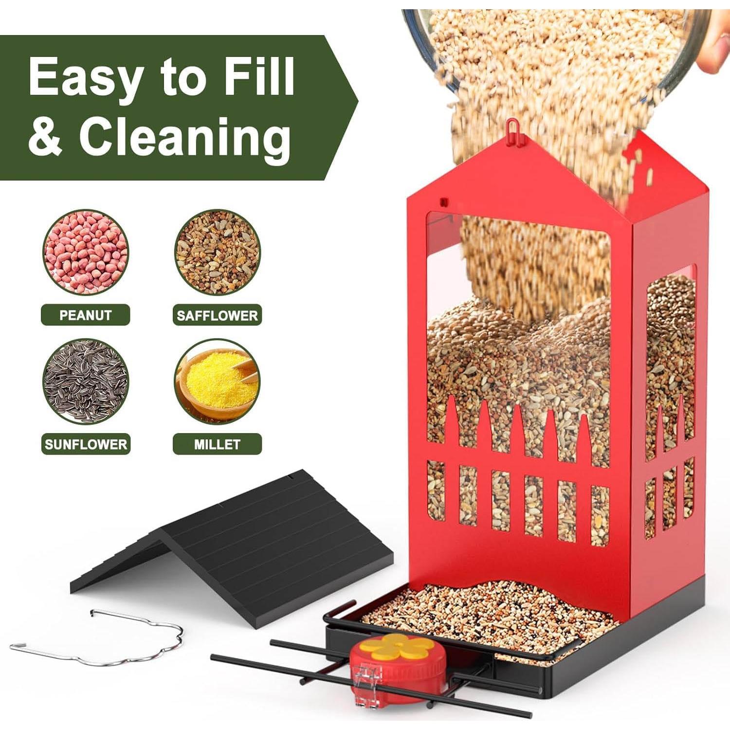 Comedero para Aves VistaFledge 3.4L Metal Rojo Colibrí 2 en 1