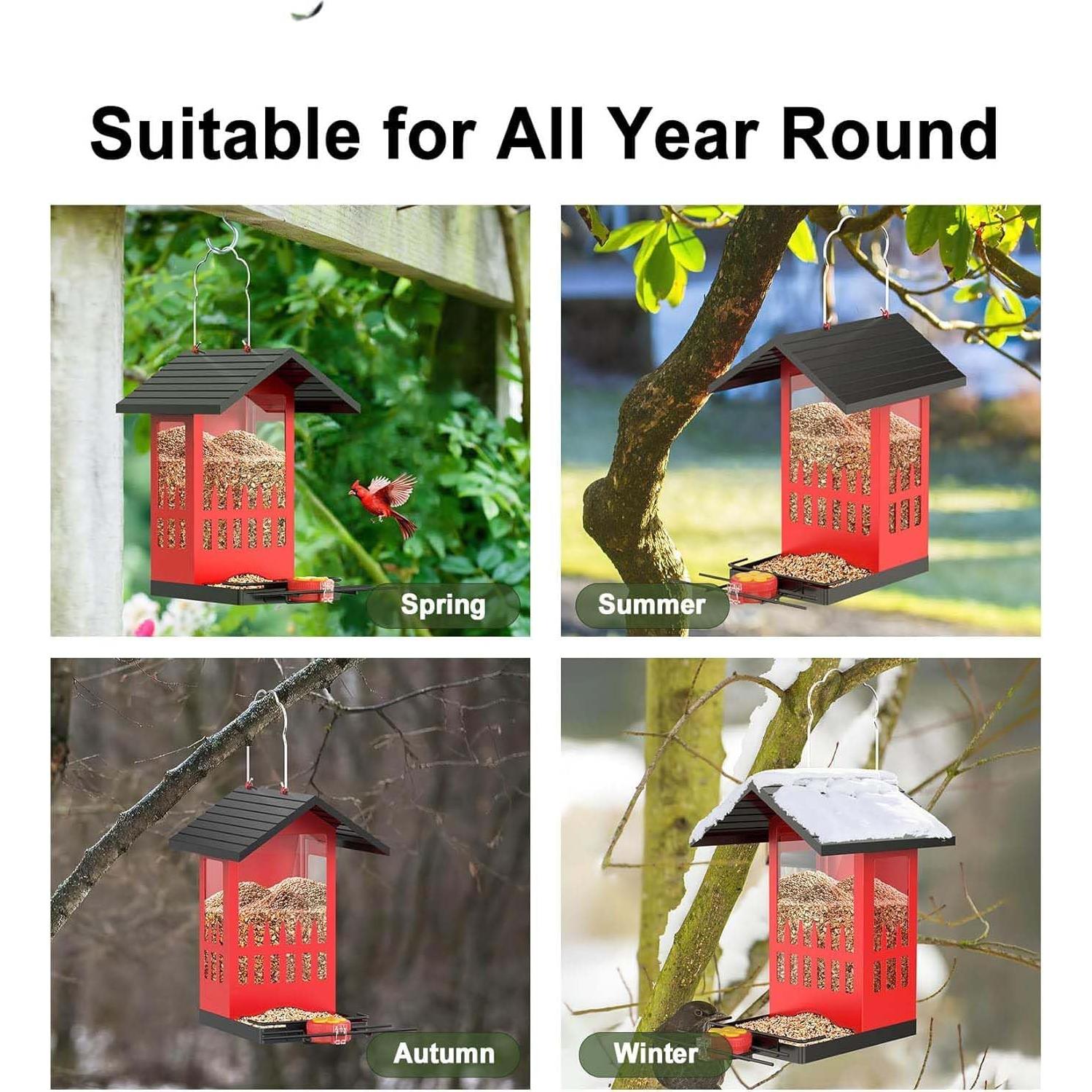 Comedero para Aves VistaFledge 3.4L Metal Rojo Colibrí 2 en 1