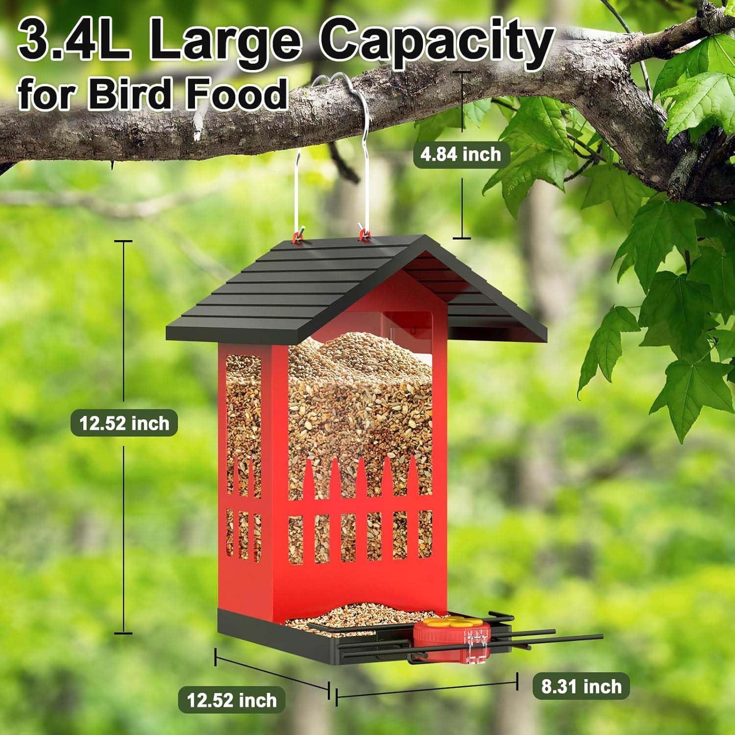 Comedero para Aves VistaFledge 3.4L Metal Rojo Colibrí 2 en 1