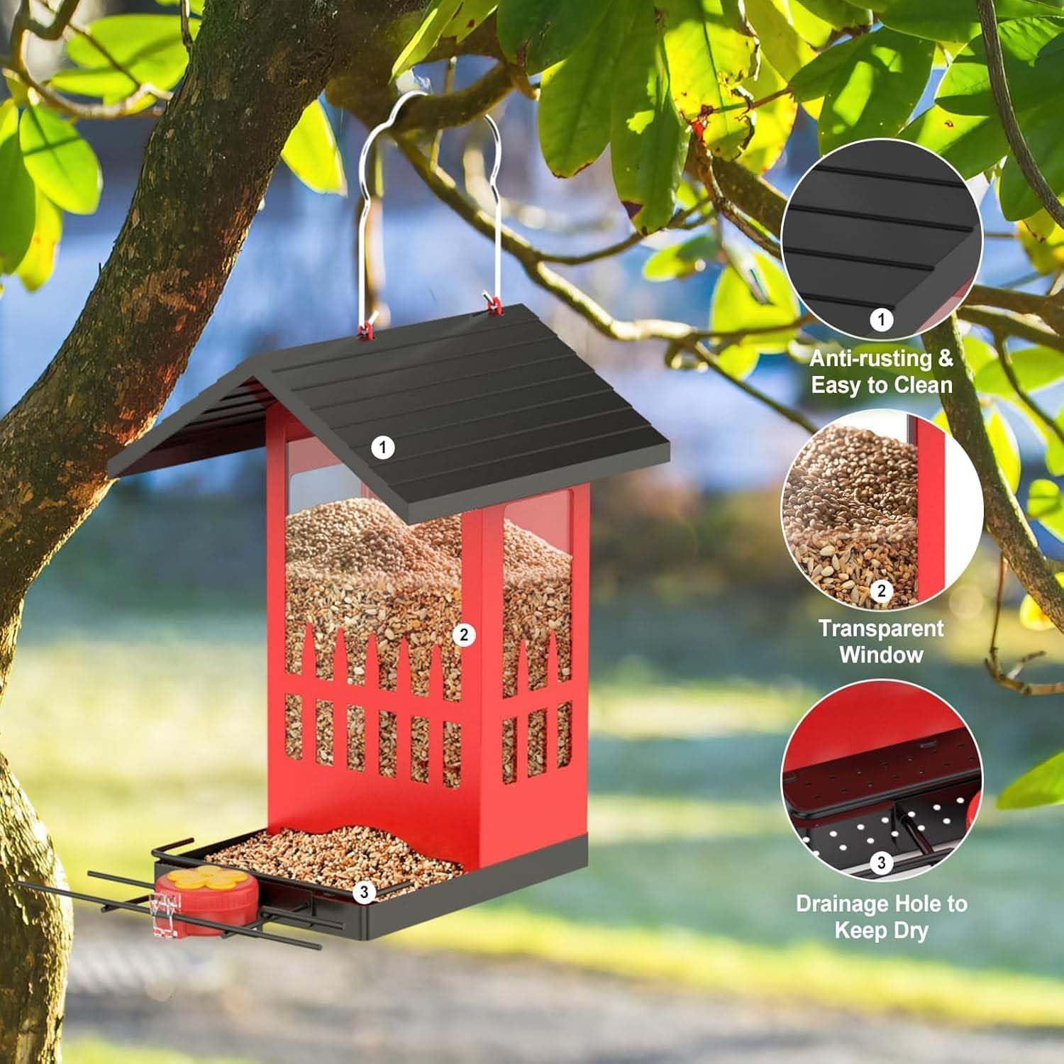 Comedero para Aves VistaFledge 3.4L Metal Rojo Colibrí 2 en 1