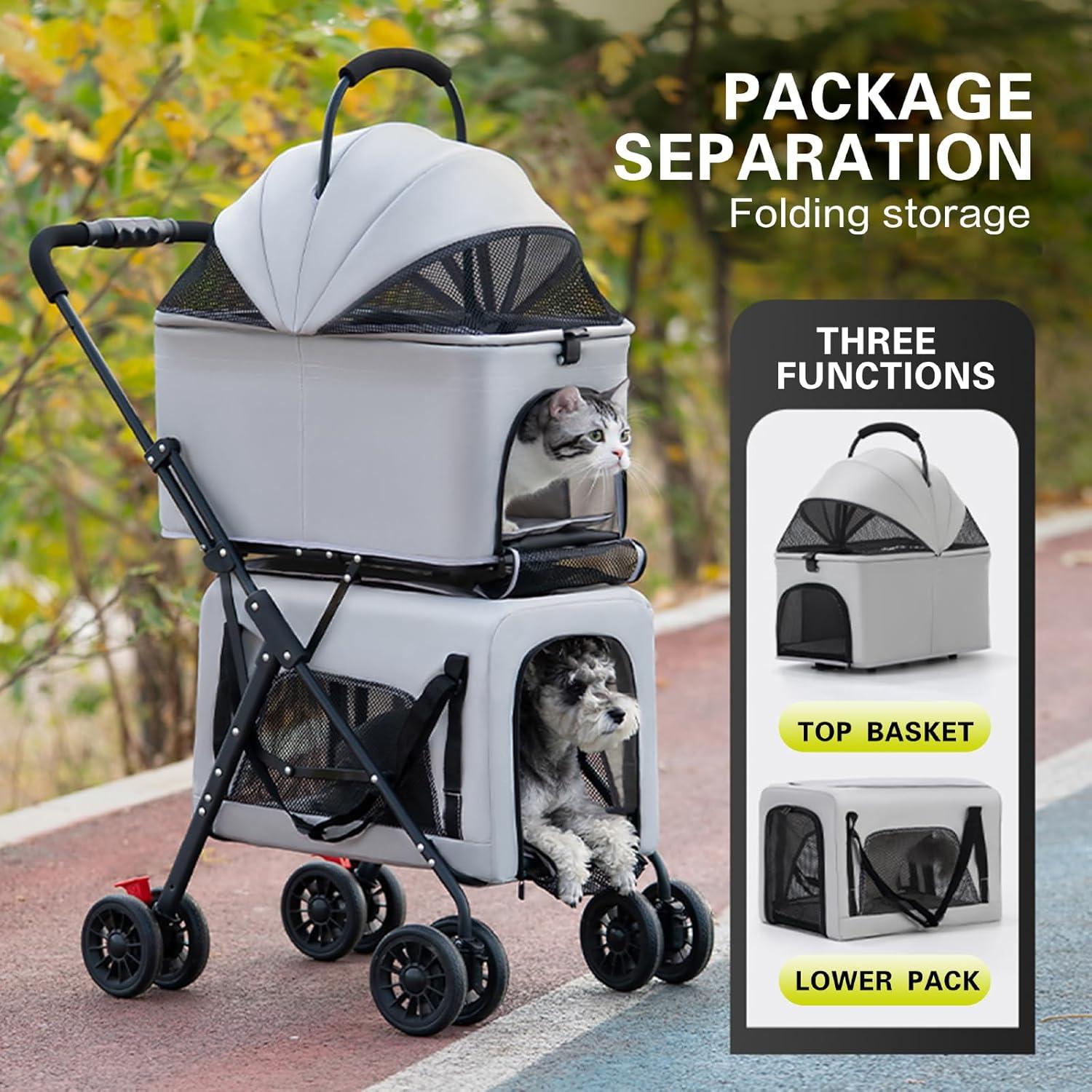 Carrito Doble para Mascotas K ERATISNIK Gris 4 en 1 Plegable
