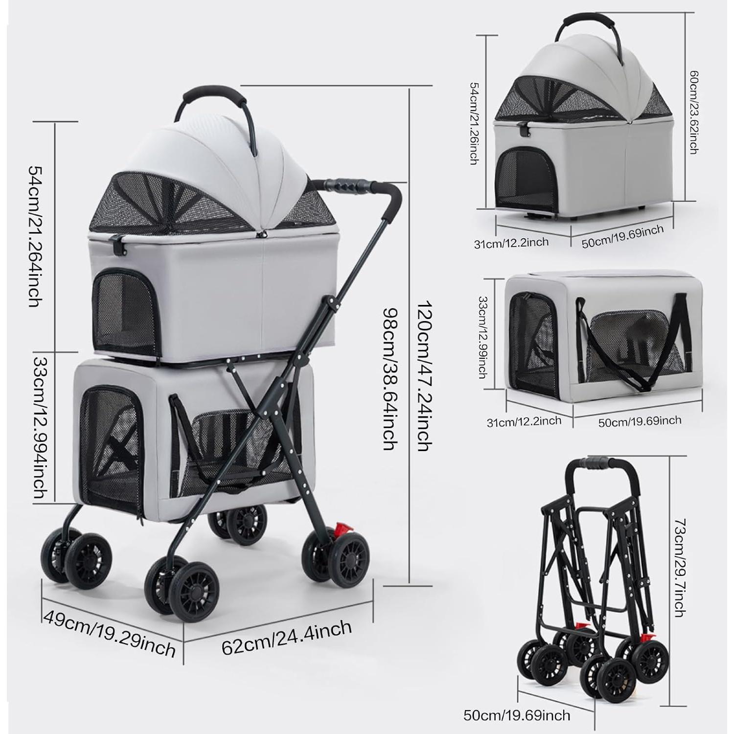 Carrito Doble para Mascotas K ERATISNIK Gris 4 en 1 Plegable