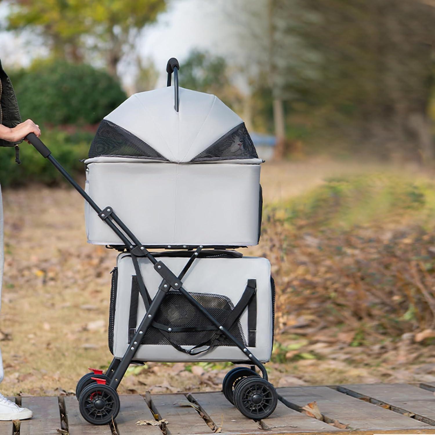 Carrito Doble para Mascotas K ERATISNIK Gris 4 en 1 Plegable