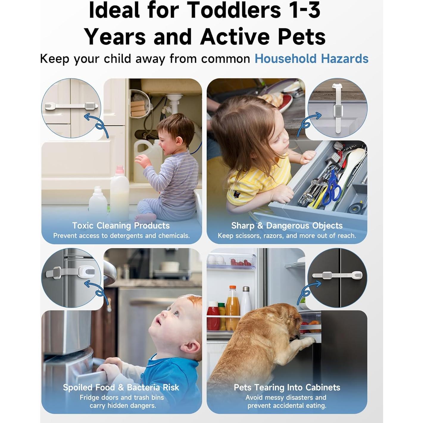 Cerraduras de Gabinete Infinno 8 Pack Seguridad Niños Gris