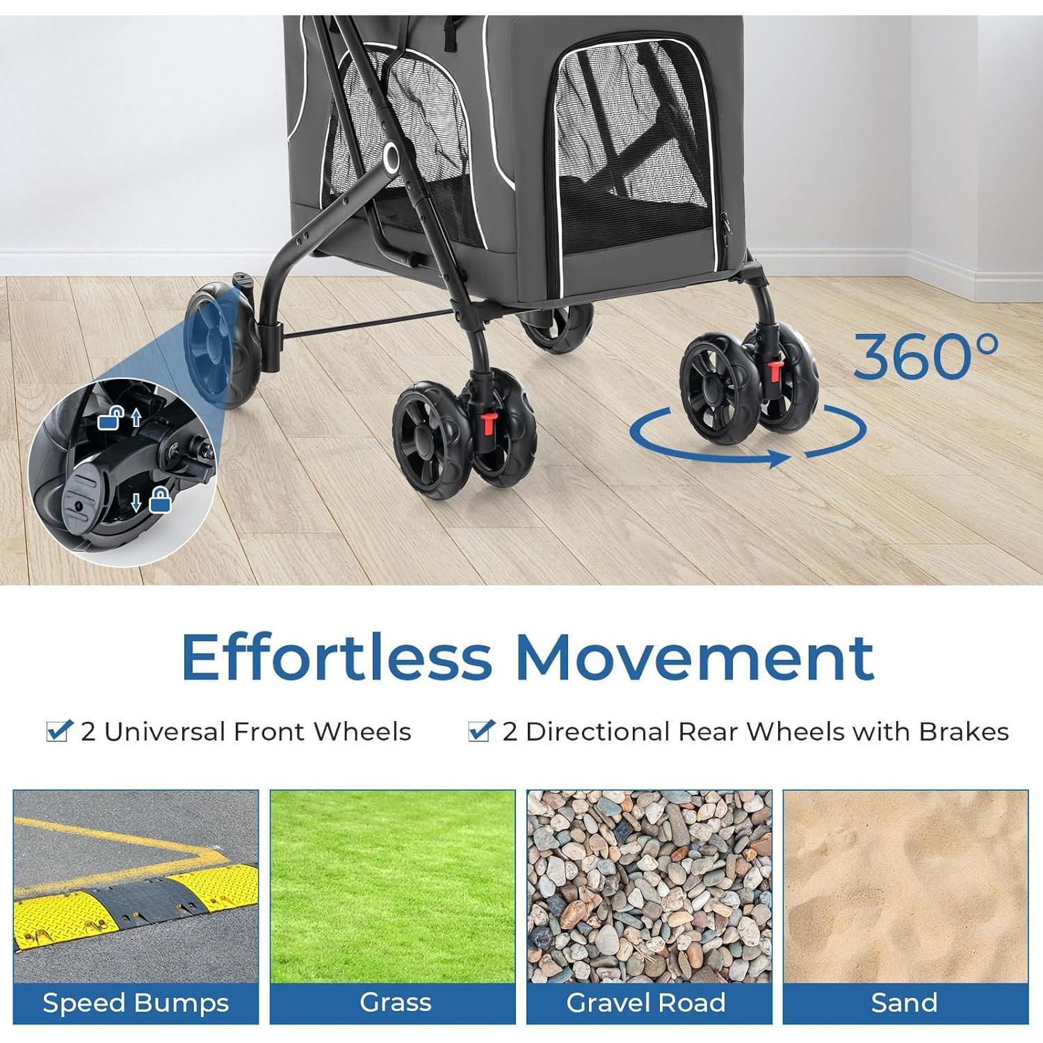 Carrito Doble para Mascotas FunImpact Gris 3 en 1 Plegable