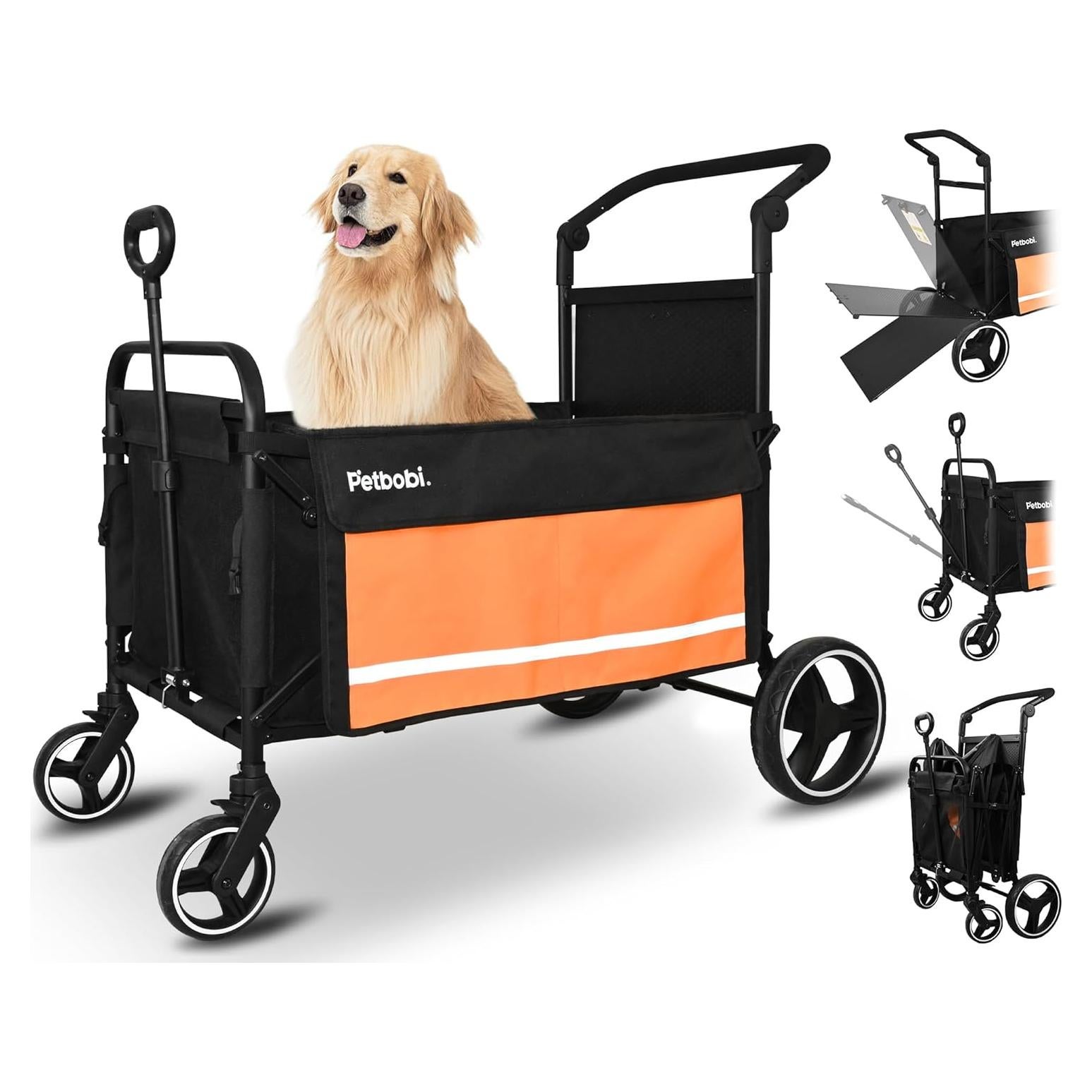 Carrito de Paseo para Perros Petbobi CP3305 Naranja 2 en 1