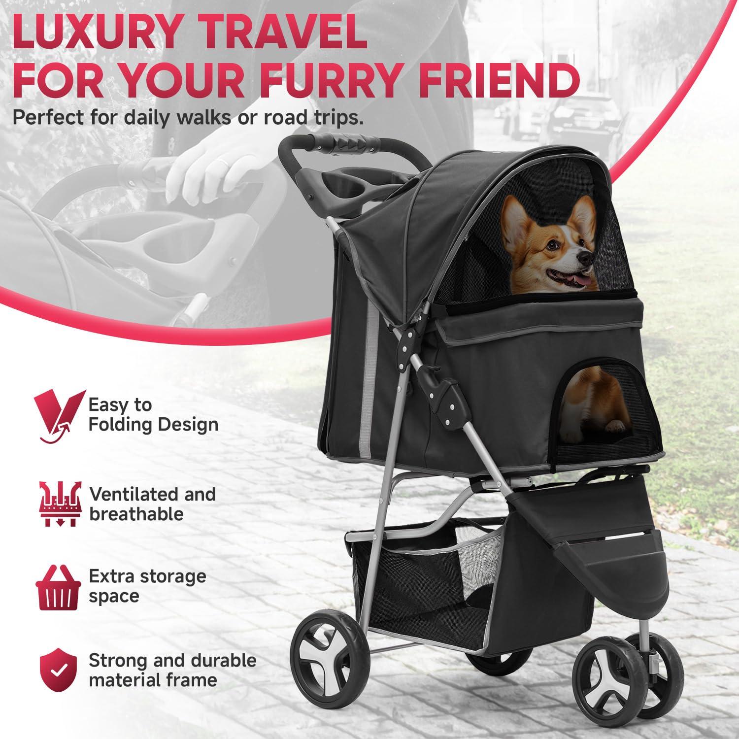 Carrito Plegable para Mascotas CAAP DRIVEN 3 Ruedas Negro