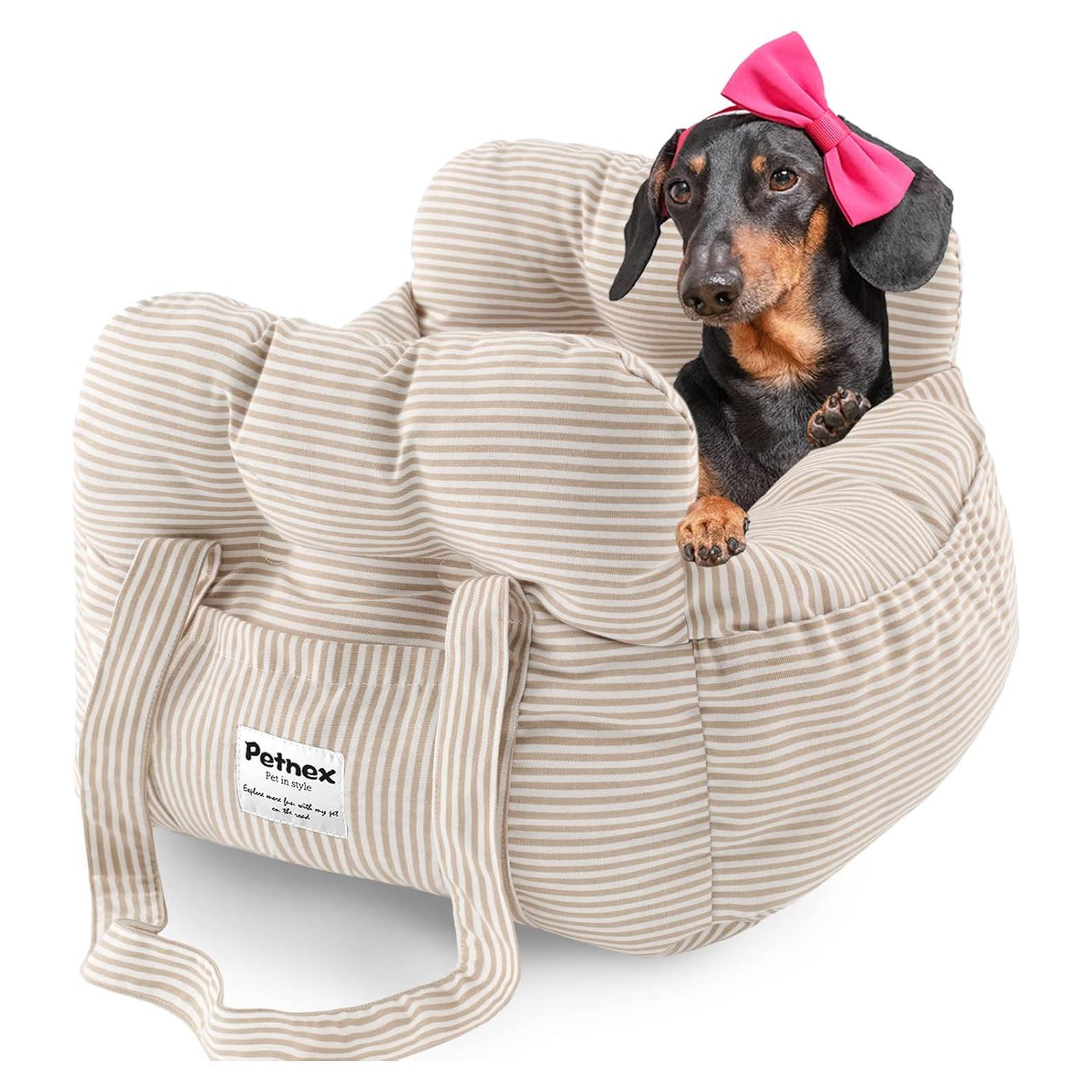 Asiento de Coche para Perros Pequeños Petnex Caqui Rayado
