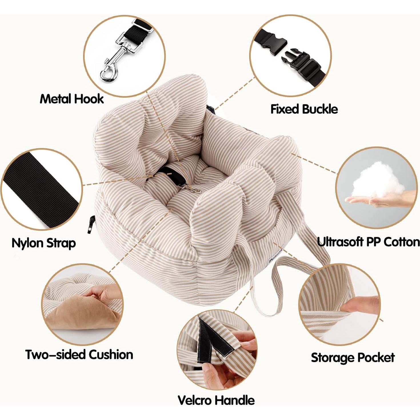 Asiento de Coche para Perros Pequeños Petnex Caqui Rayado