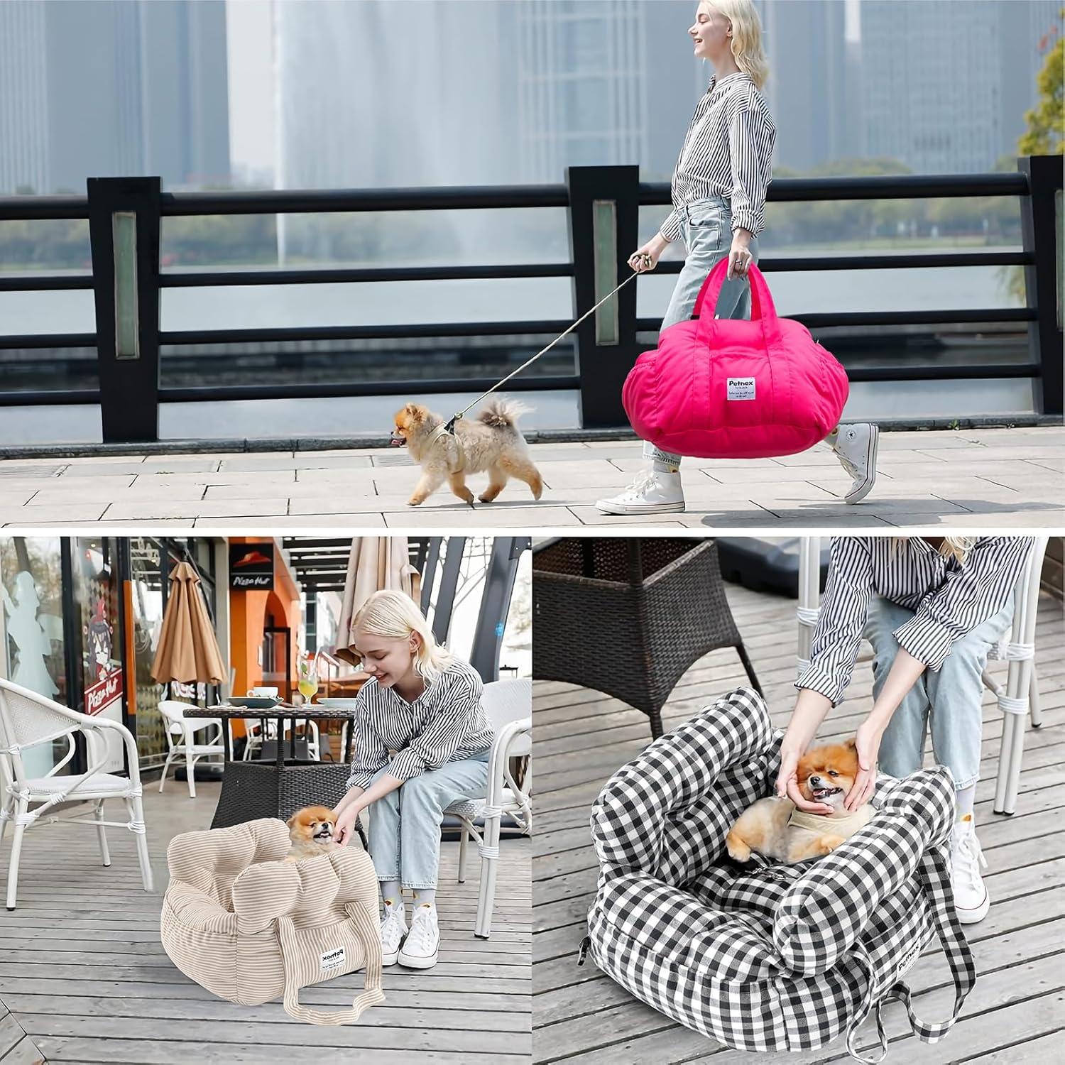 Asiento de Coche para Perros Pequeños Petnex Caqui Rayado