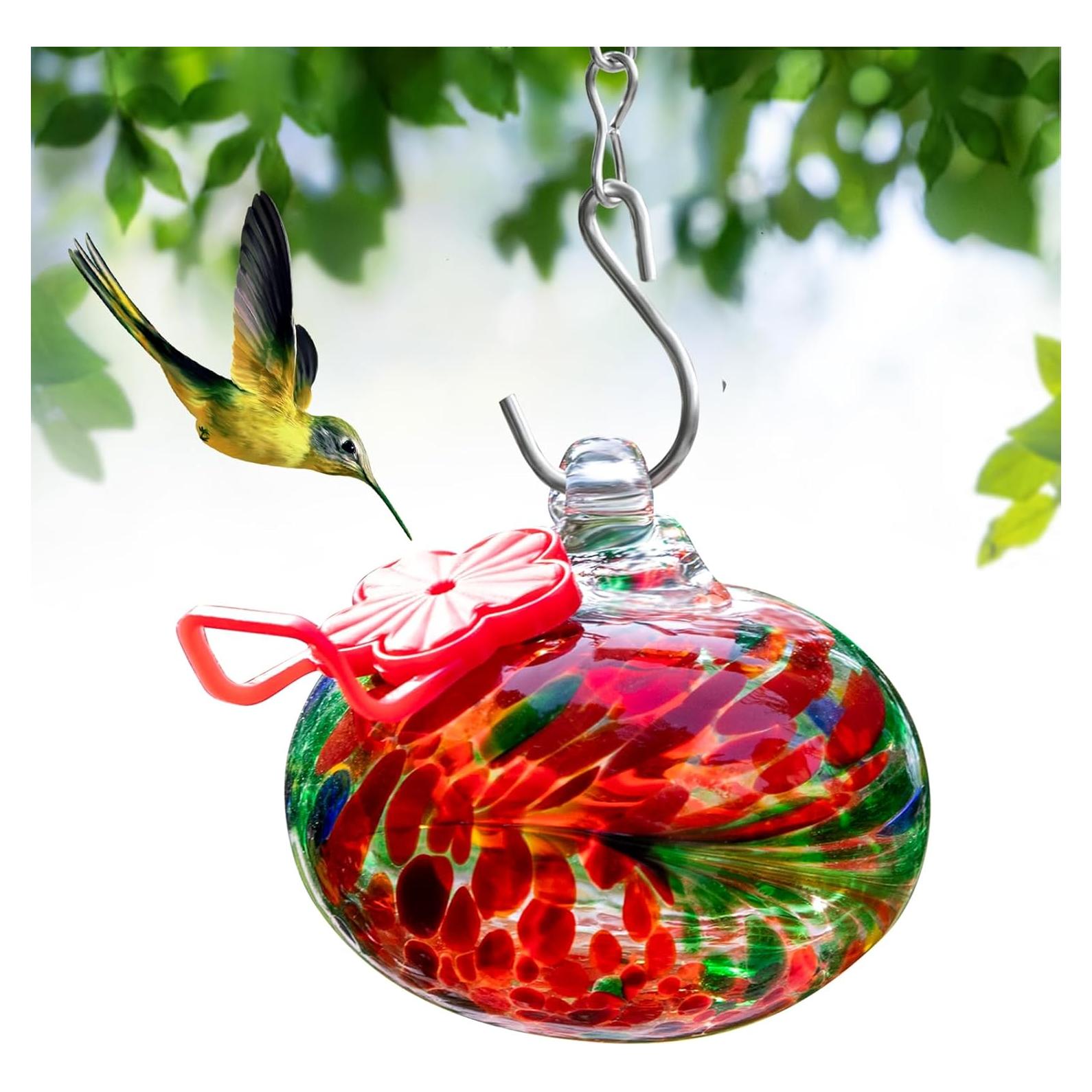 Comedero para Colibríes Nxpceay de Vidrio Rojo 8cm con Percha