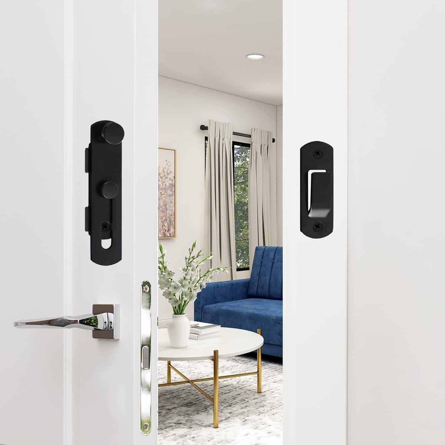 Cerradura de Puerta de Granero DOBLE 2 C, Acero al Carbono, Negra