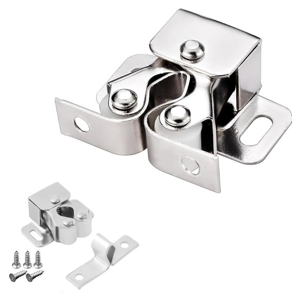 6 Pestillos de Gabinete ALLWIN Doble Rodillo Plata 33mm