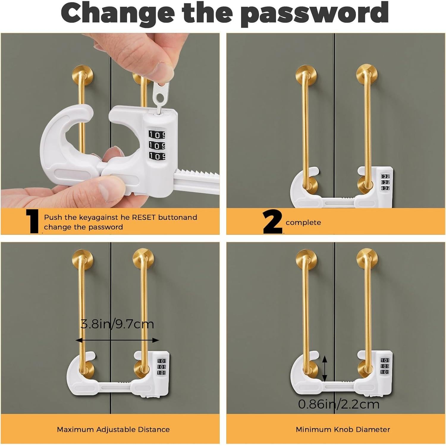 4 Cerraduras de Gabinete Seguridad HoneSecur Ajustables Blancas