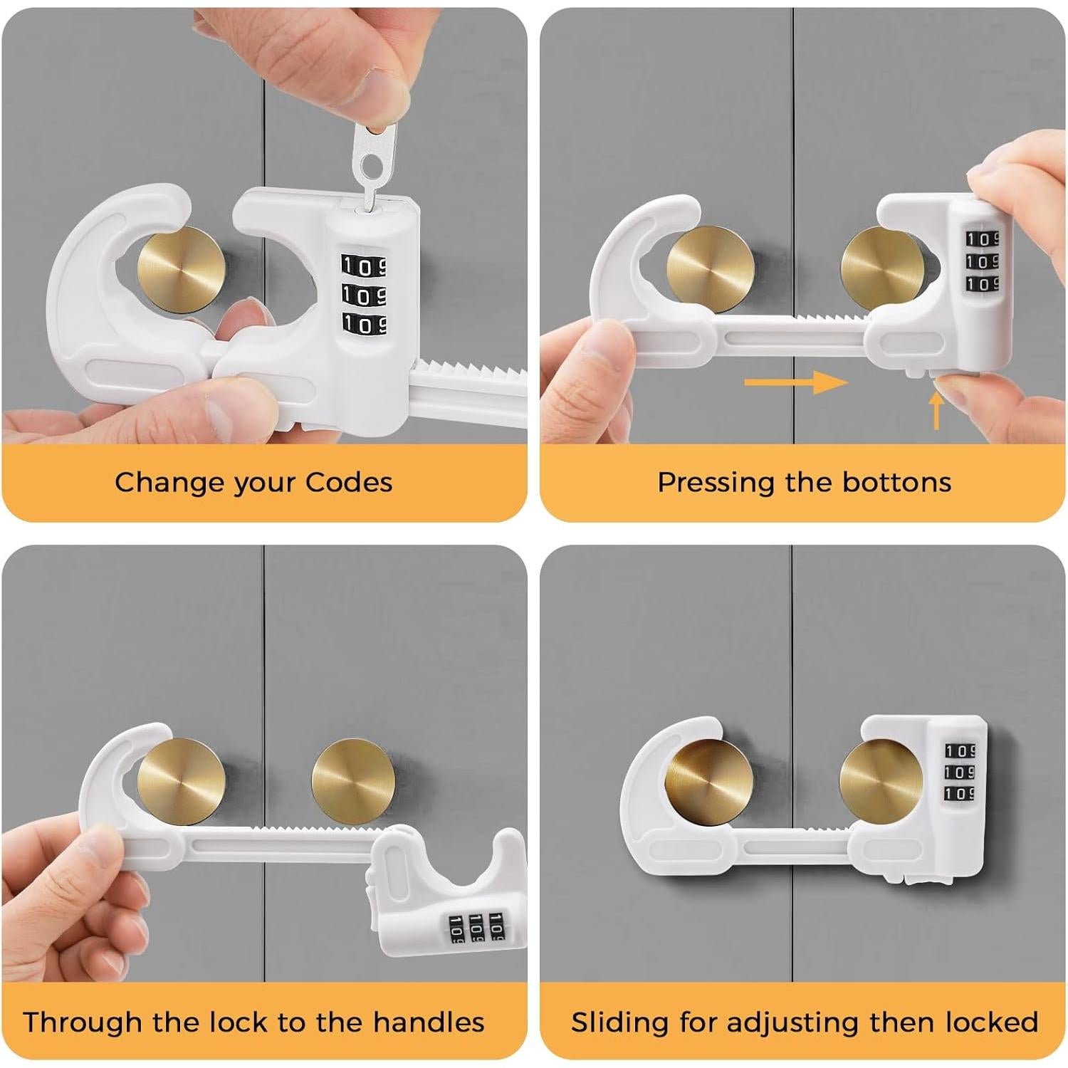 4 Cerraduras de Gabinete Seguridad HoneSecur Ajustables Blancas