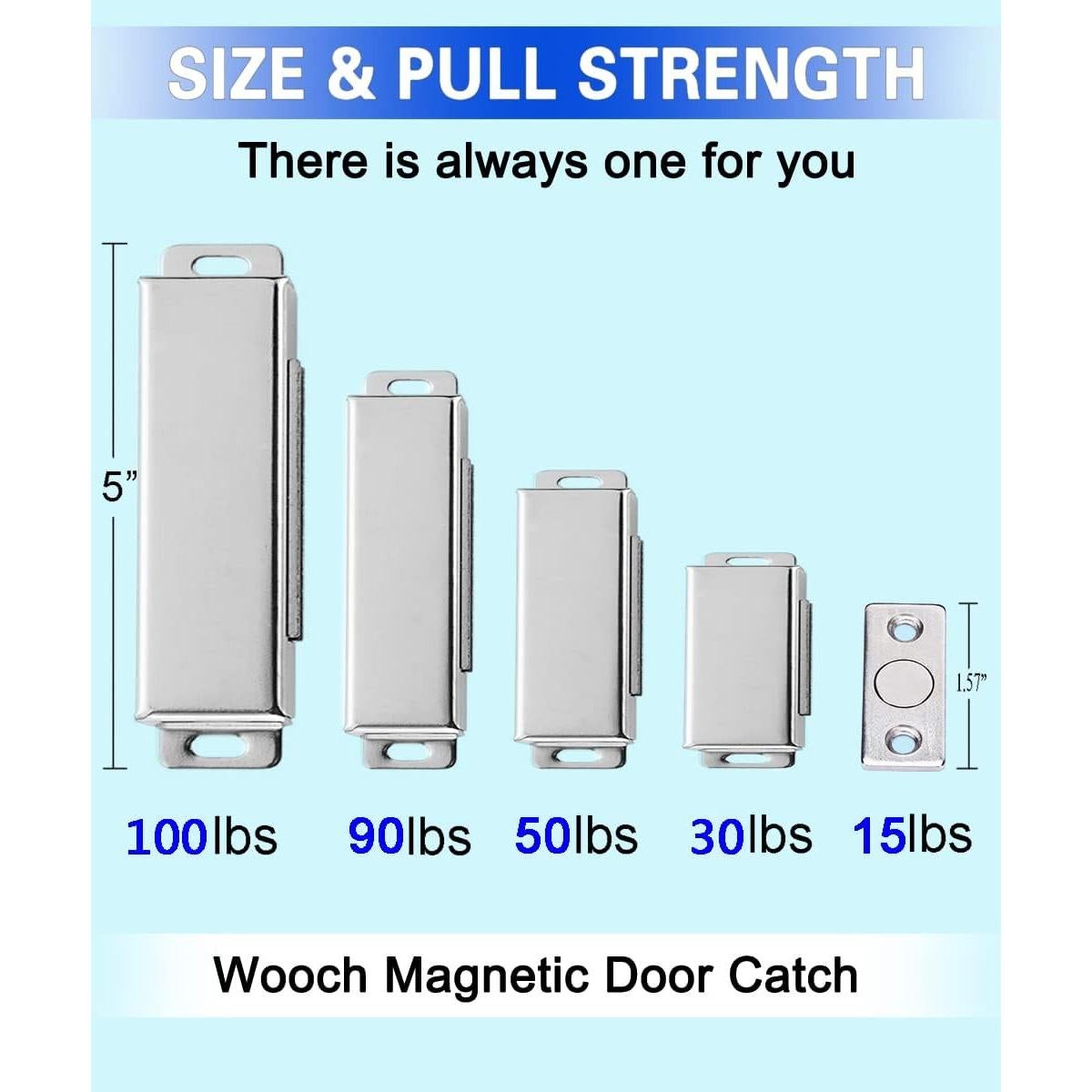 Cierre Magnético WOOCH de Acero Inoxidable 90 lb - Paquete de 4
