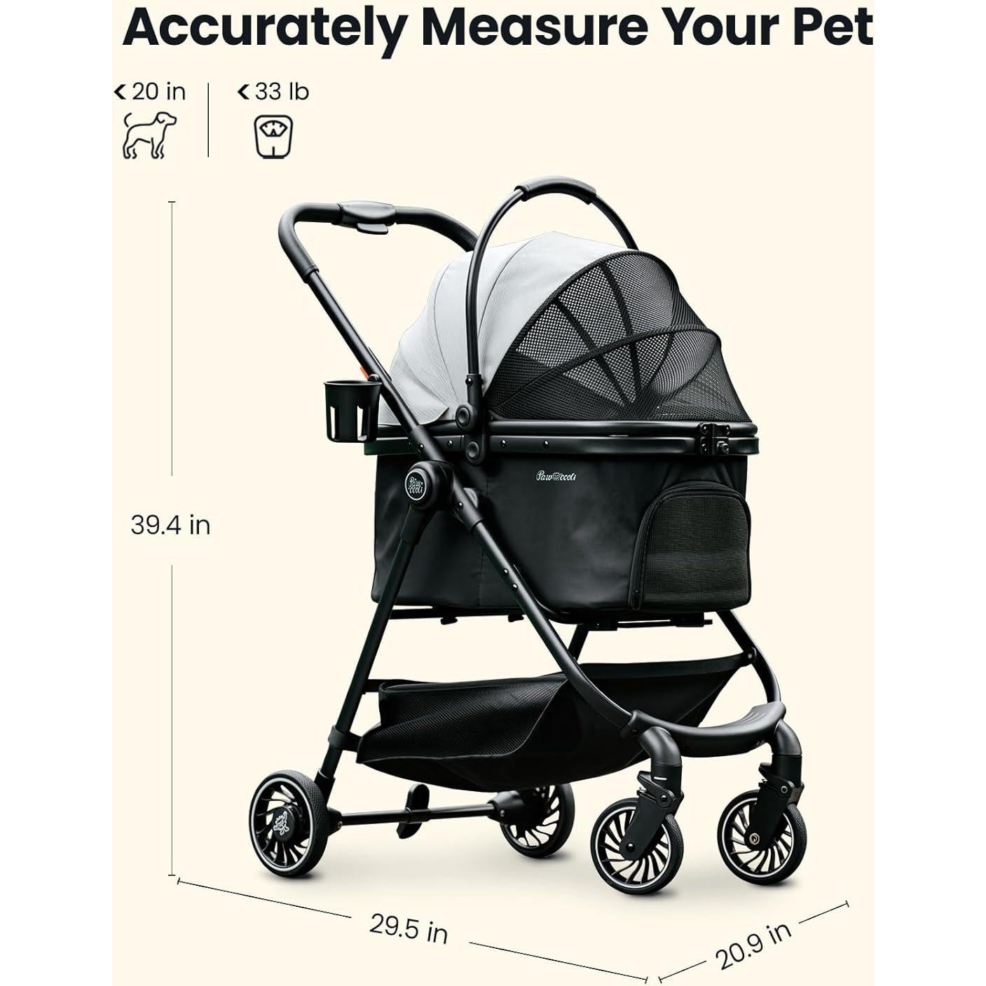 Carrito para Mascotas Pawccoli Plegable 15 kg Negro