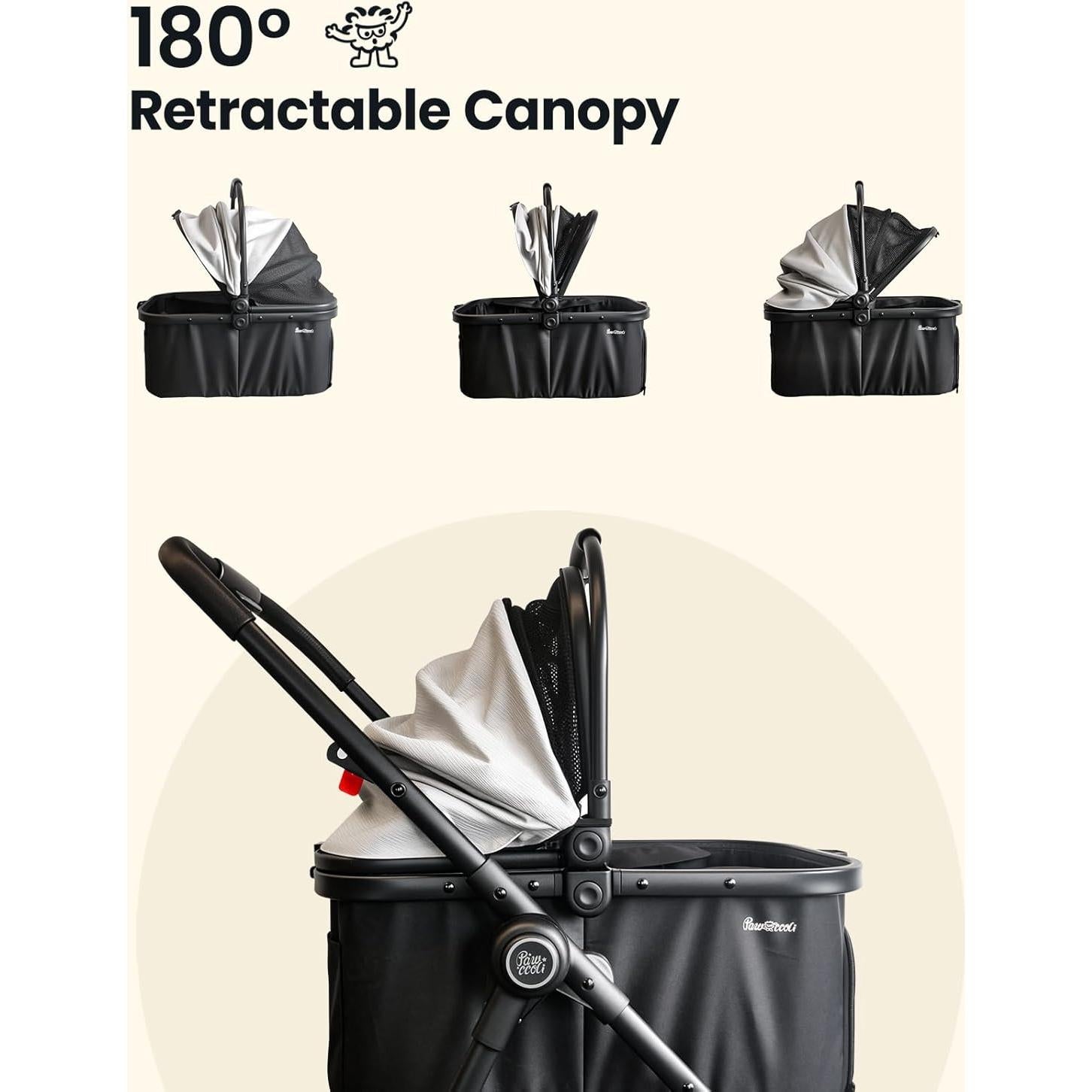 Carrito para Mascotas Pawccoli Plegable 15 kg Negro