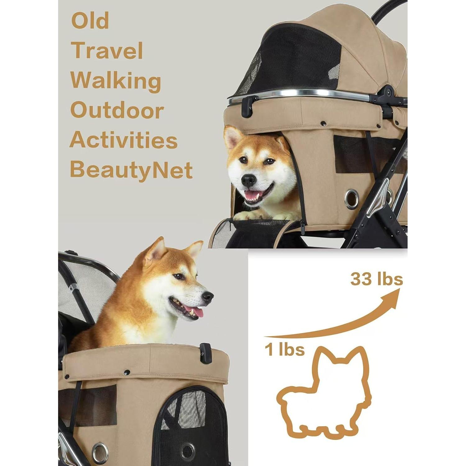 Carrito de Mascotas JK Pawadore Plegable 15kg Caqui