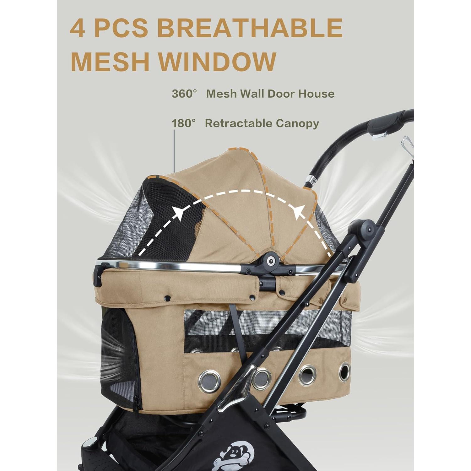 Carrito de Mascotas JK Pawadore Plegable 15kg Caqui