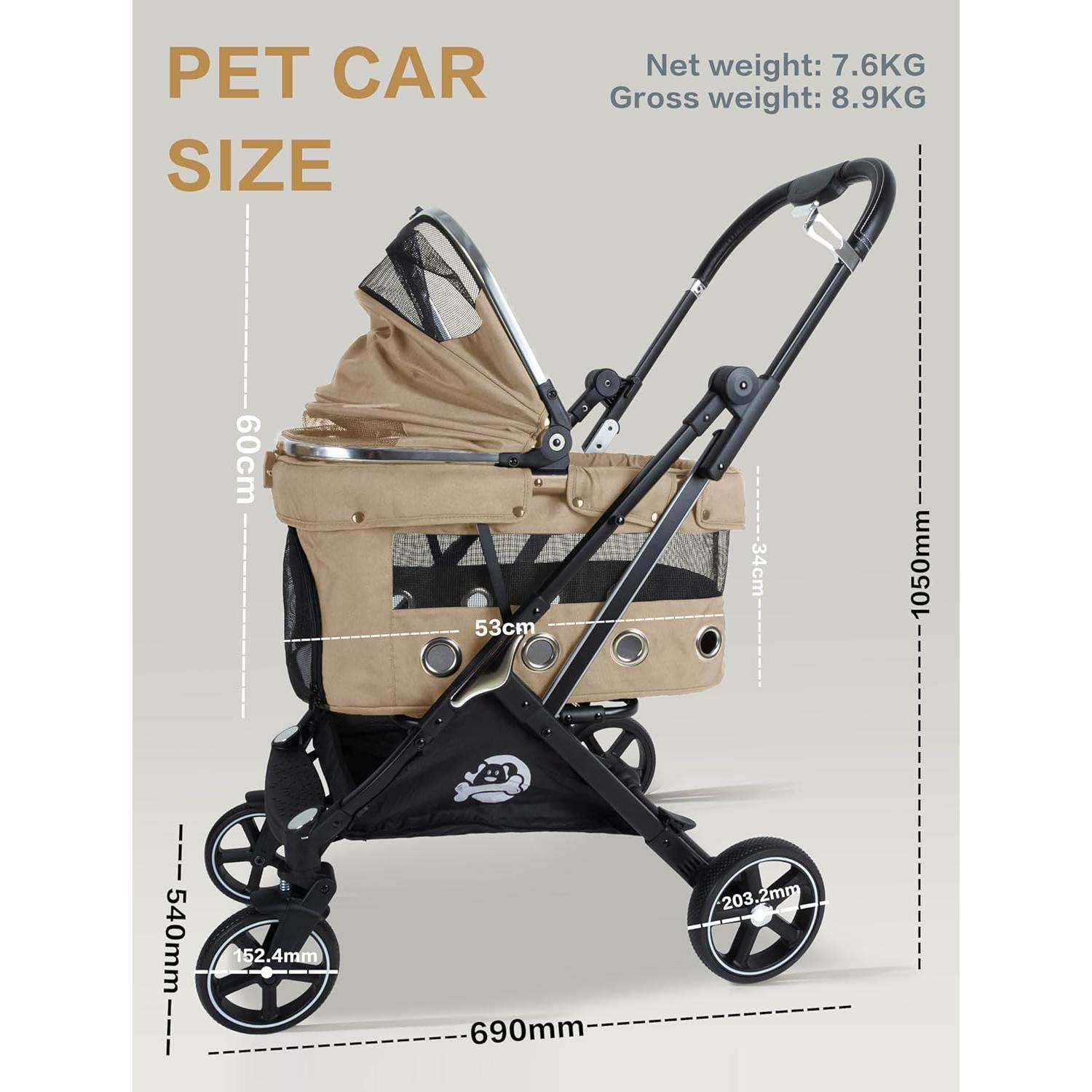 Carrito de Mascotas JK Pawadore Plegable 15kg Caqui