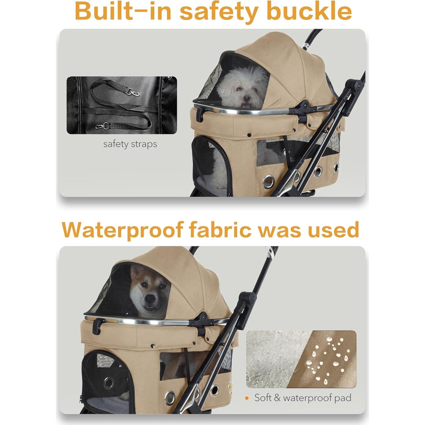 Carrito de Mascotas JK Pawadore Plegable 15kg Caqui