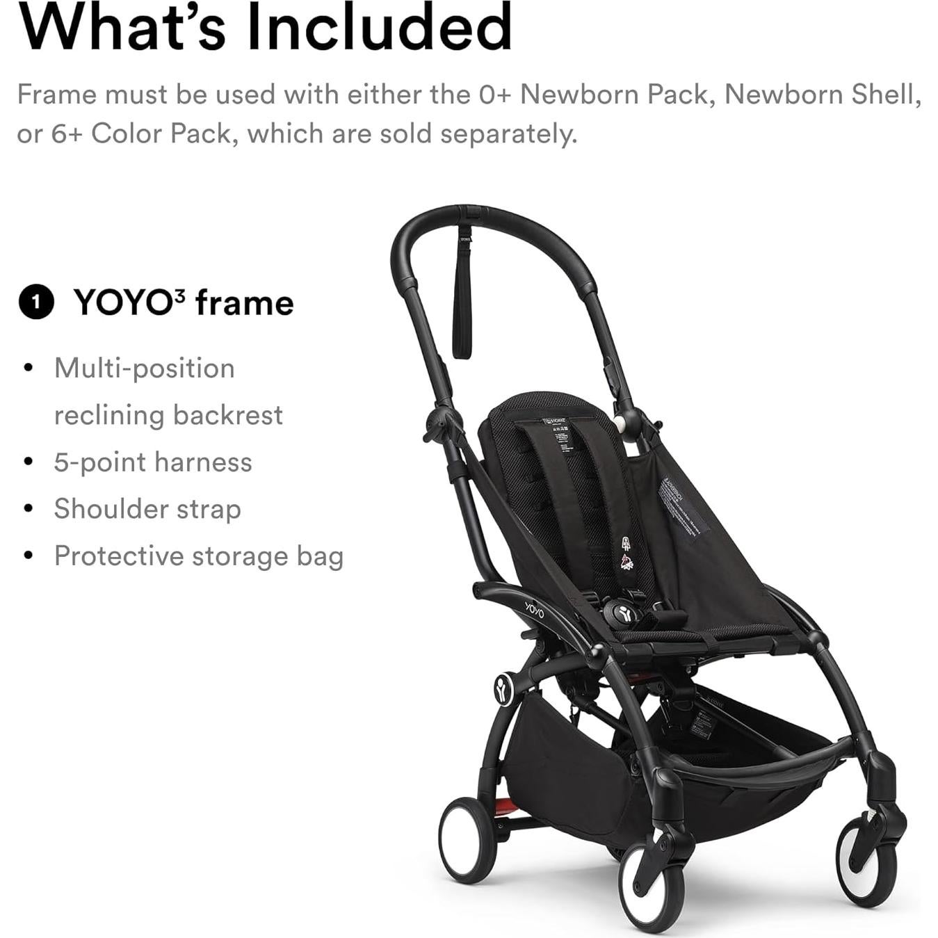 Cochecito Stokke YOYO3 Negro - Arnés 5 Puntos, Reclinable