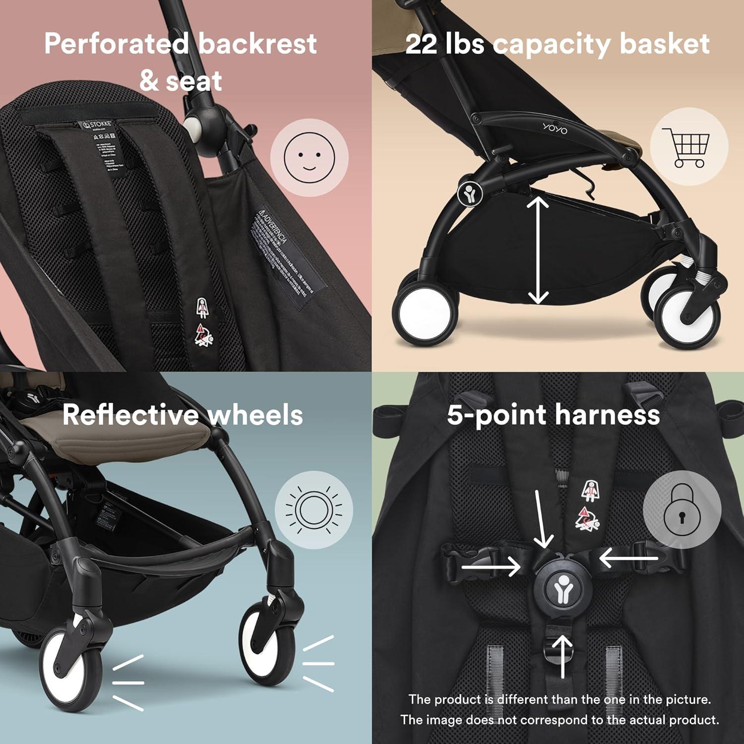 Cochecito Stokke YOYO3 Negro - Arnés 5 Puntos, Reclinable