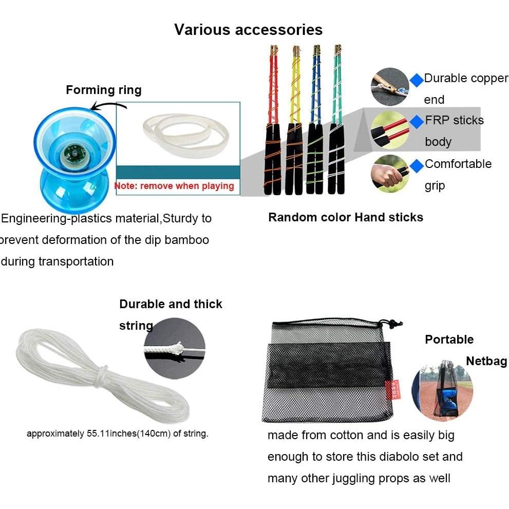 Conjunto Diabolo Chino LED HenMerry 13 cm con Palos y Bolsa
