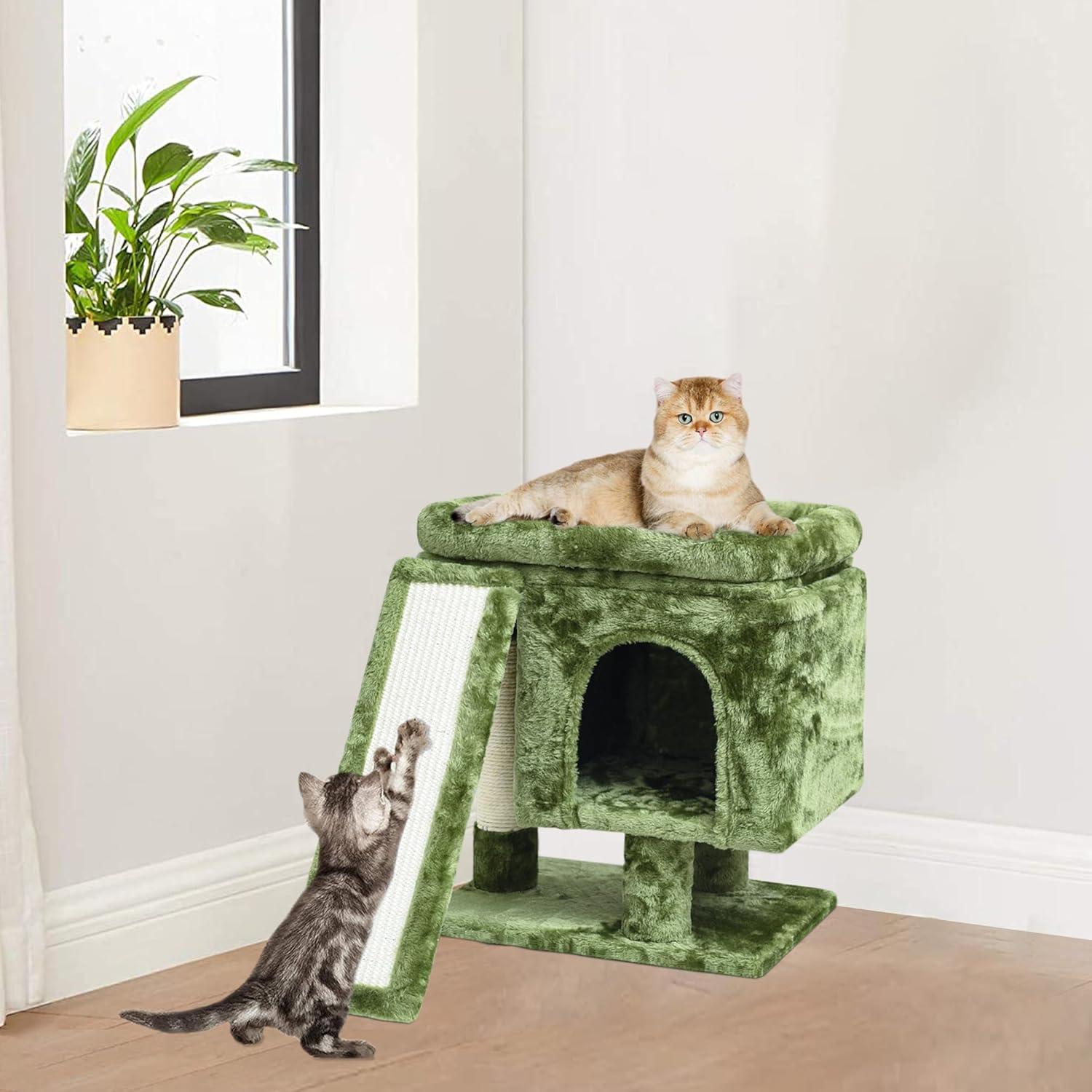Árbol para Gatos YANDLVY Verde con Poste y Cueva 45.72cm