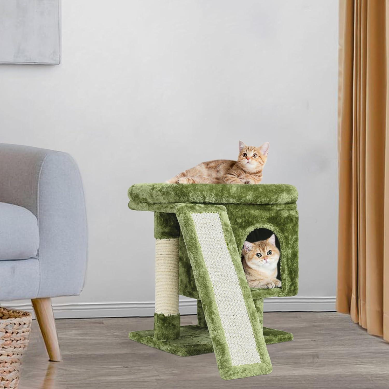 Árbol para Gatos YANDLVY Verde con Poste y Cueva 45.72cm