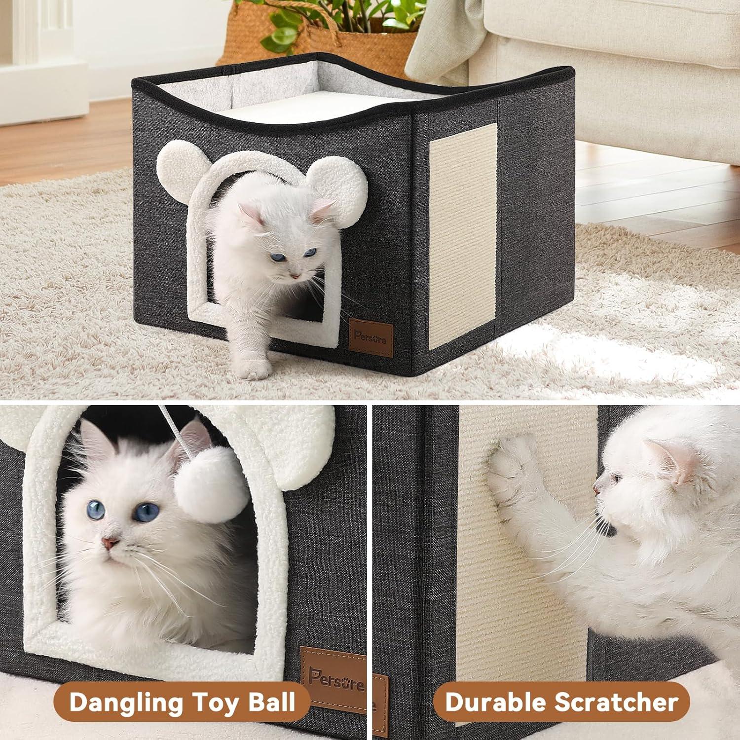 Casa para Gatos Persure Grande Plegable Gris 42x42 cm