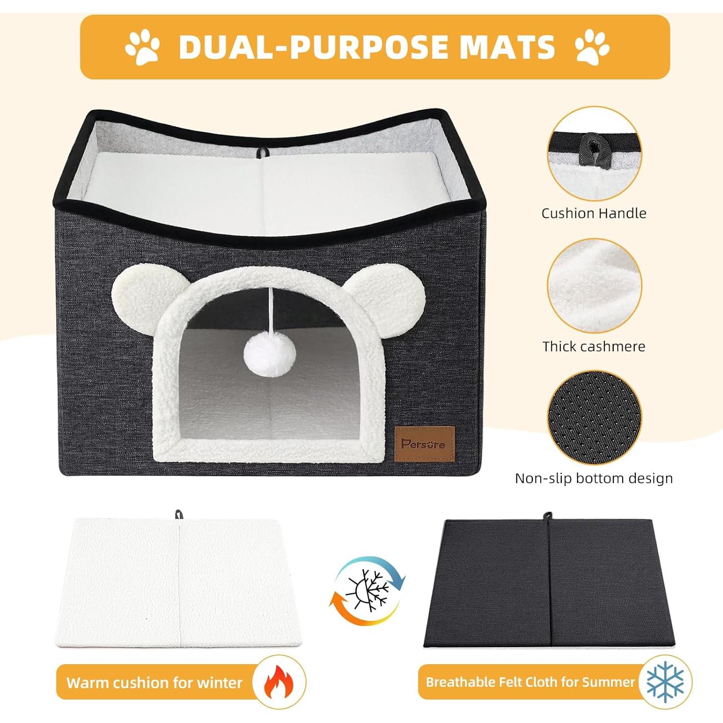 Casa para Gatos Persure Grande Plegable Gris 42x42 cm