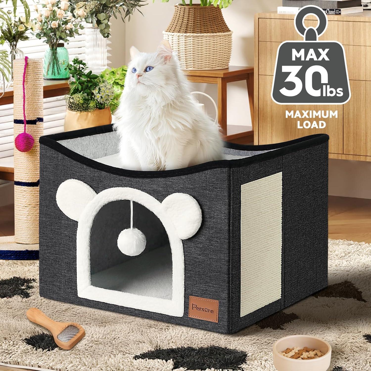 Casa para Gatos Persure Grande Plegable Gris 42x42 cm