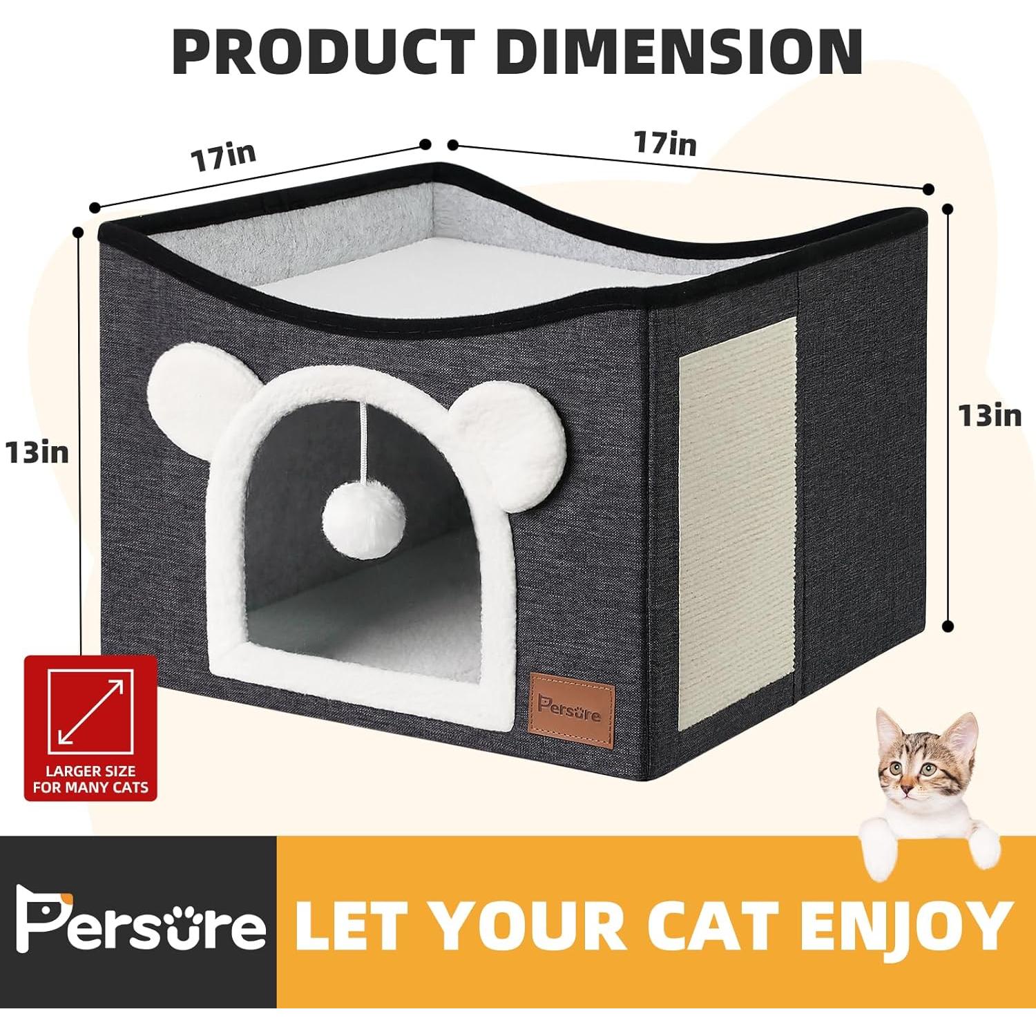 Casa para Gatos Persure Grande Plegable Gris 42x42 cm