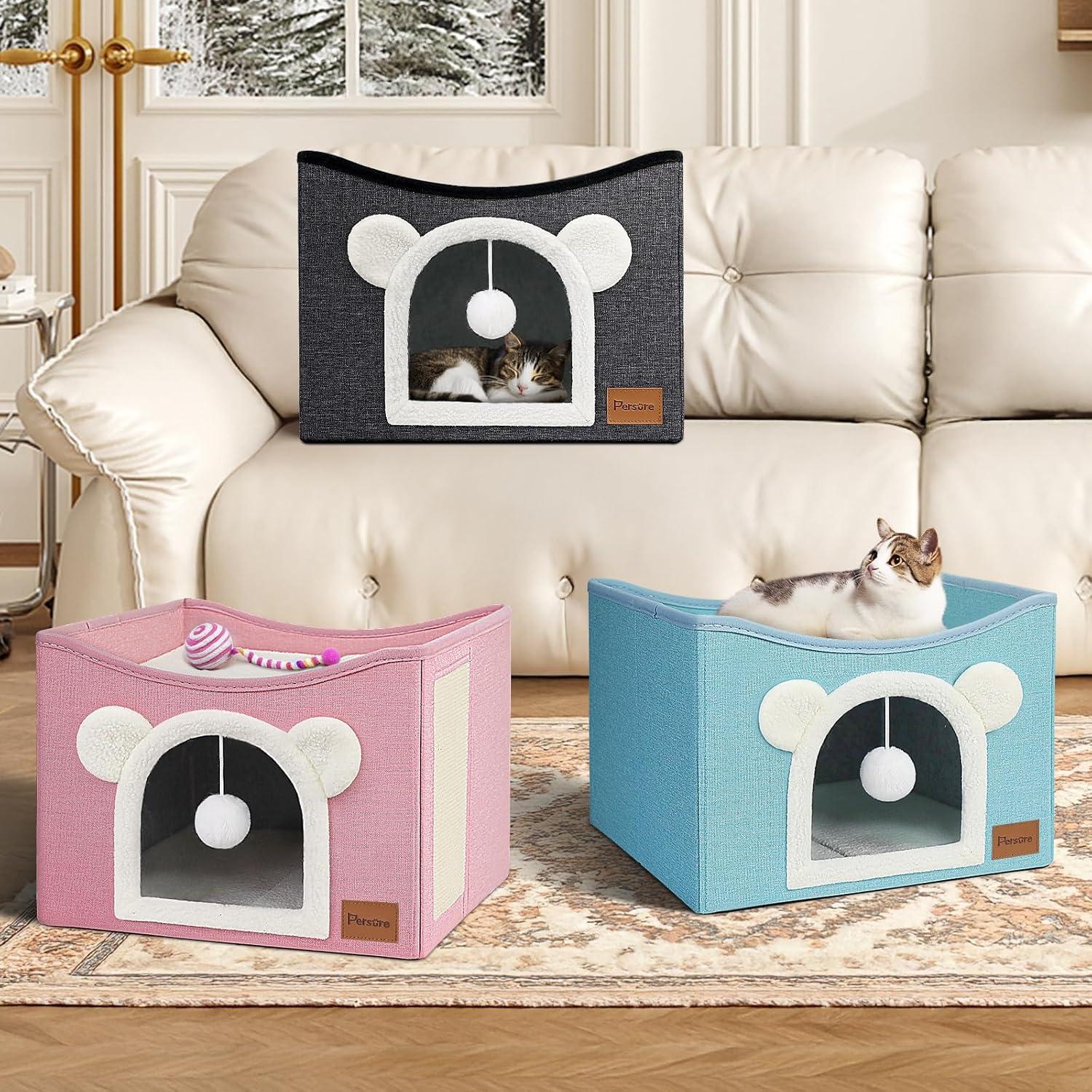 Casa para Gatos Persure Grande Plegable Gris 42x42 cm