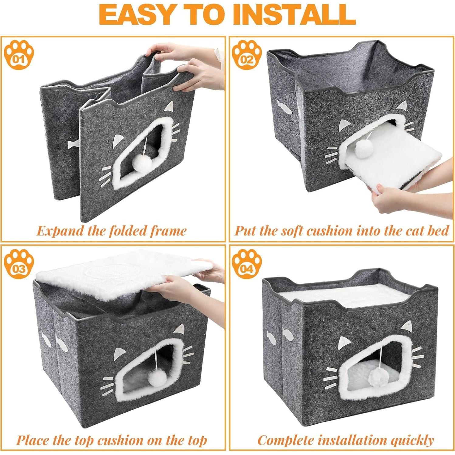 Casa para Gatos Acshio Cubo Interior con Almohadillas Reversibles