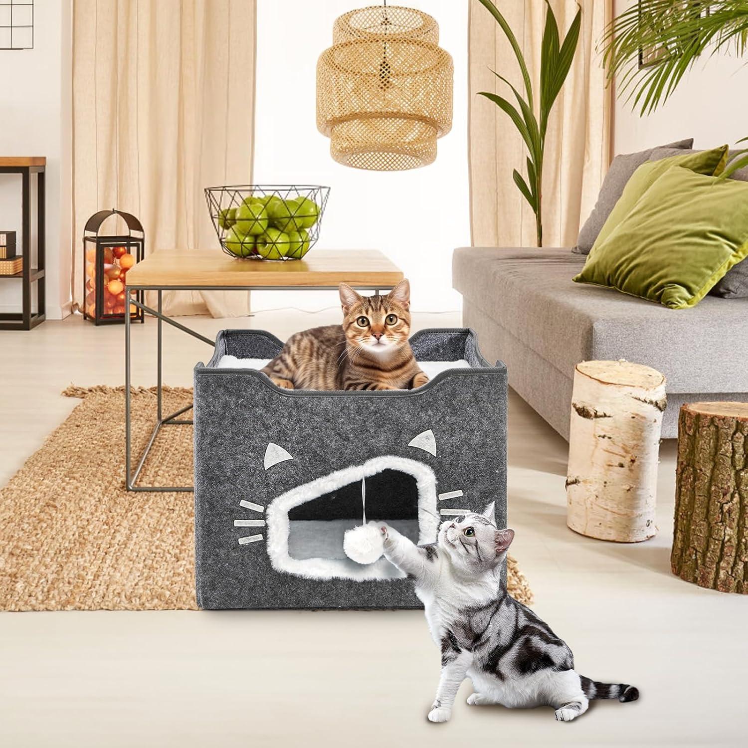 Casa para Gatos Acshio Cubo Interior con Almohadillas Reversibles
