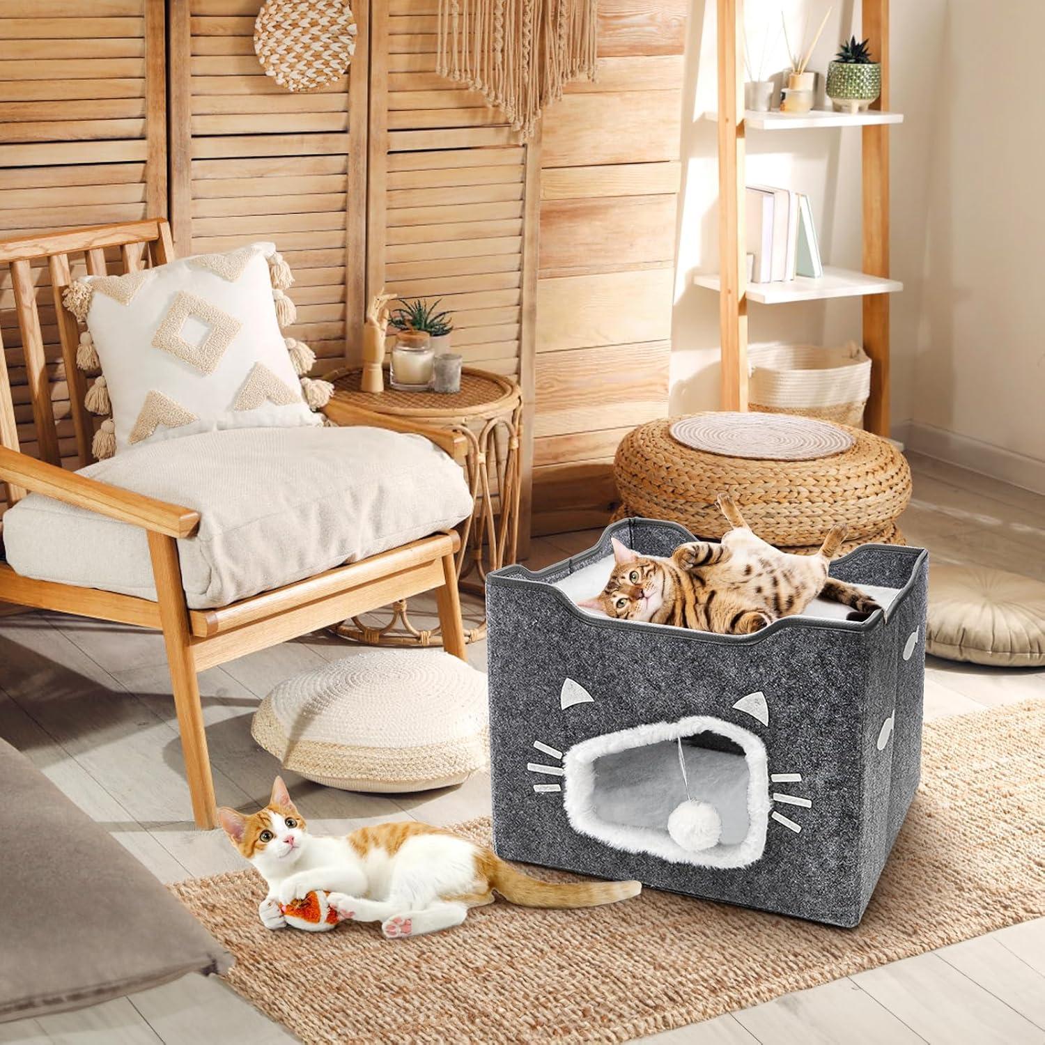 Casa para Gatos Acshio Cubo Interior con Almohadillas Reversibles