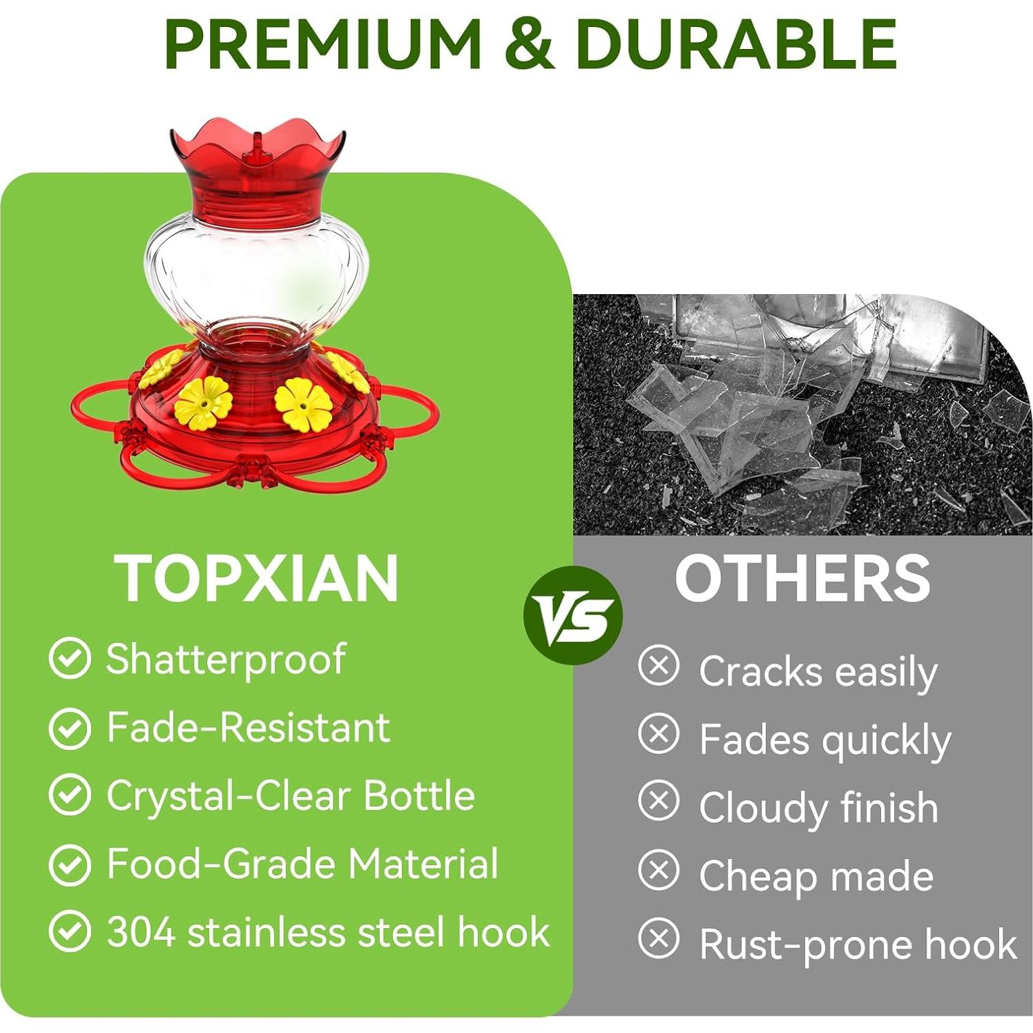 Alimentadores de Colibríes TOPXIAN 2 Paquete 368.5 ml Colgantes