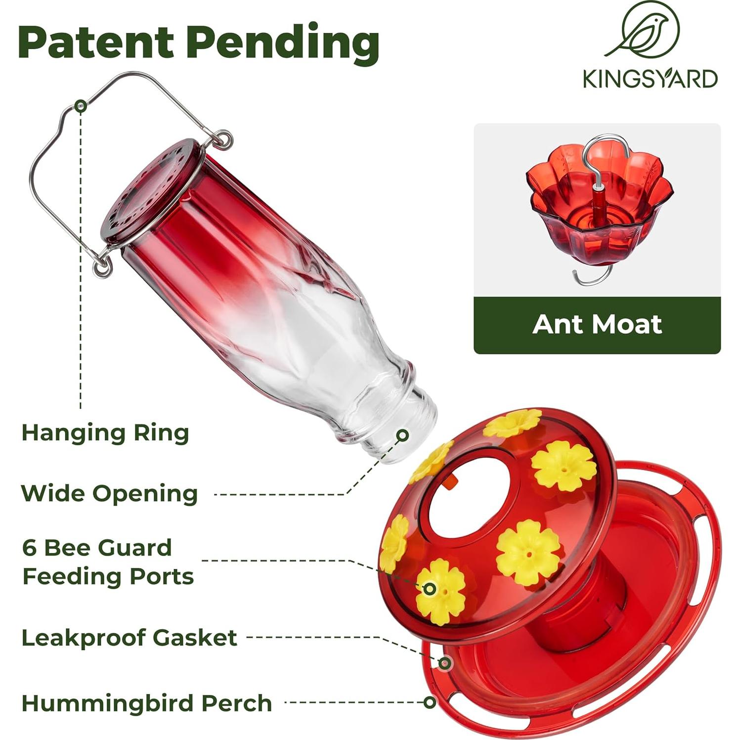 Alimentador de Colibrí de Vidrio Kingsyard 0.47L 6 Puertos Rojo
