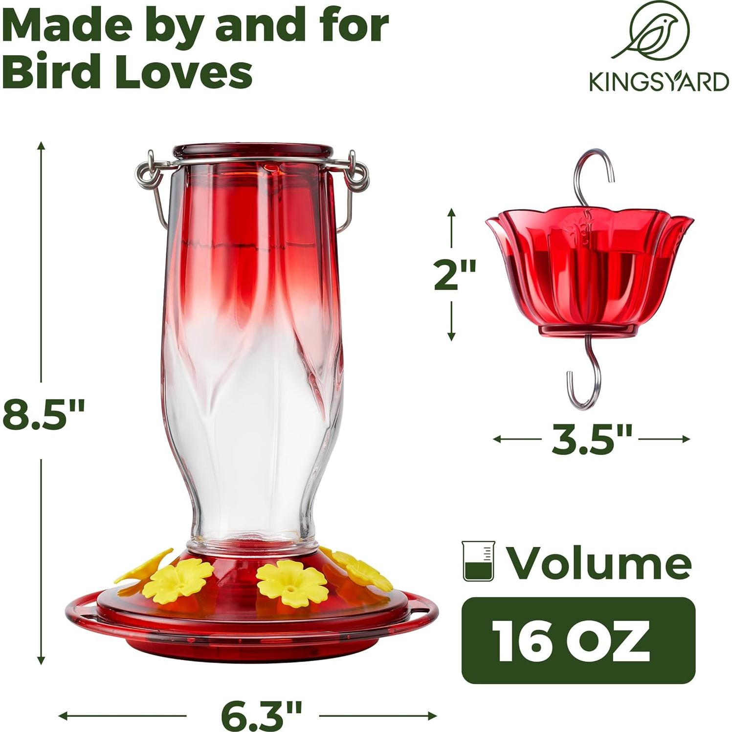 Alimentador de Colibrí de Vidrio Kingsyard 0.47L 6 Puertos Rojo