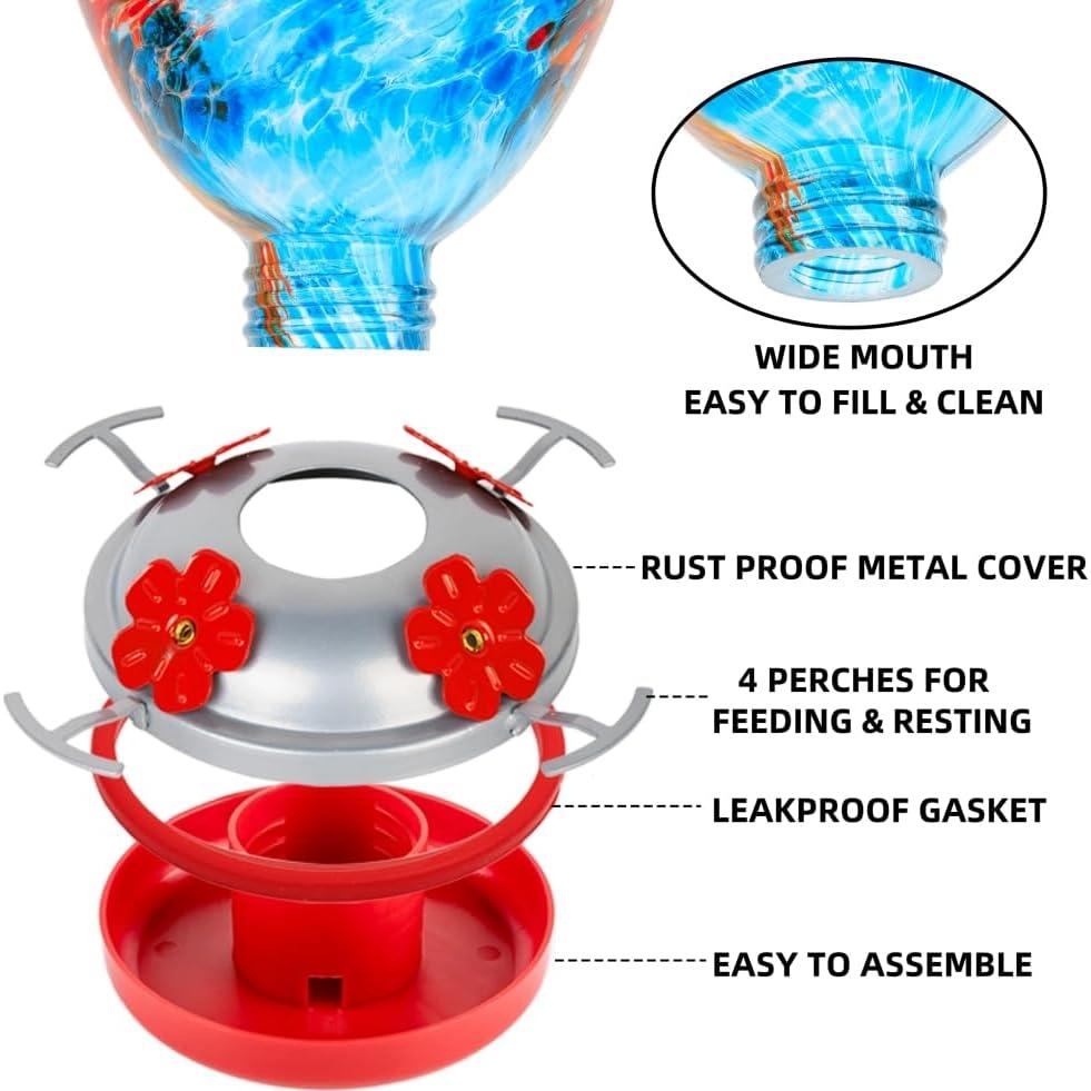 Alimentador de Colibríes REZIPO de Vidrio 1.13L Azul