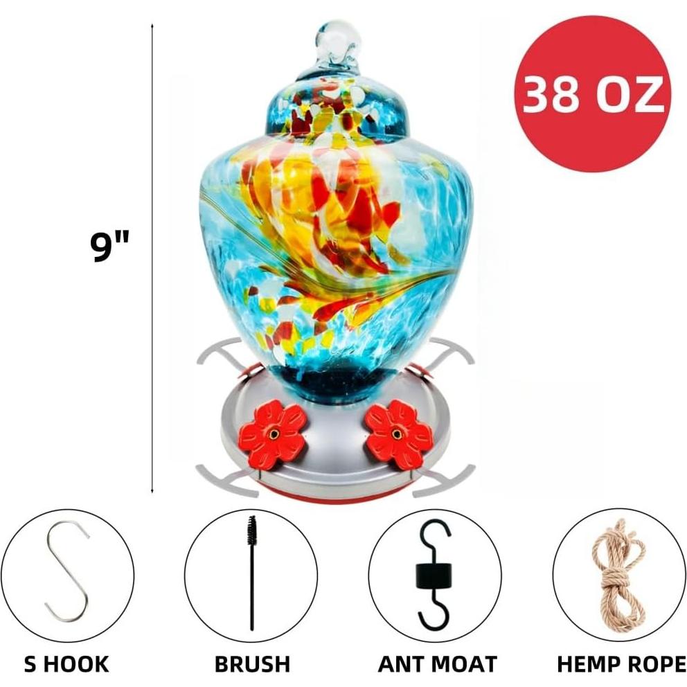 Alimentador de Colibríes REZIPO de Vidrio 1.13L Azul