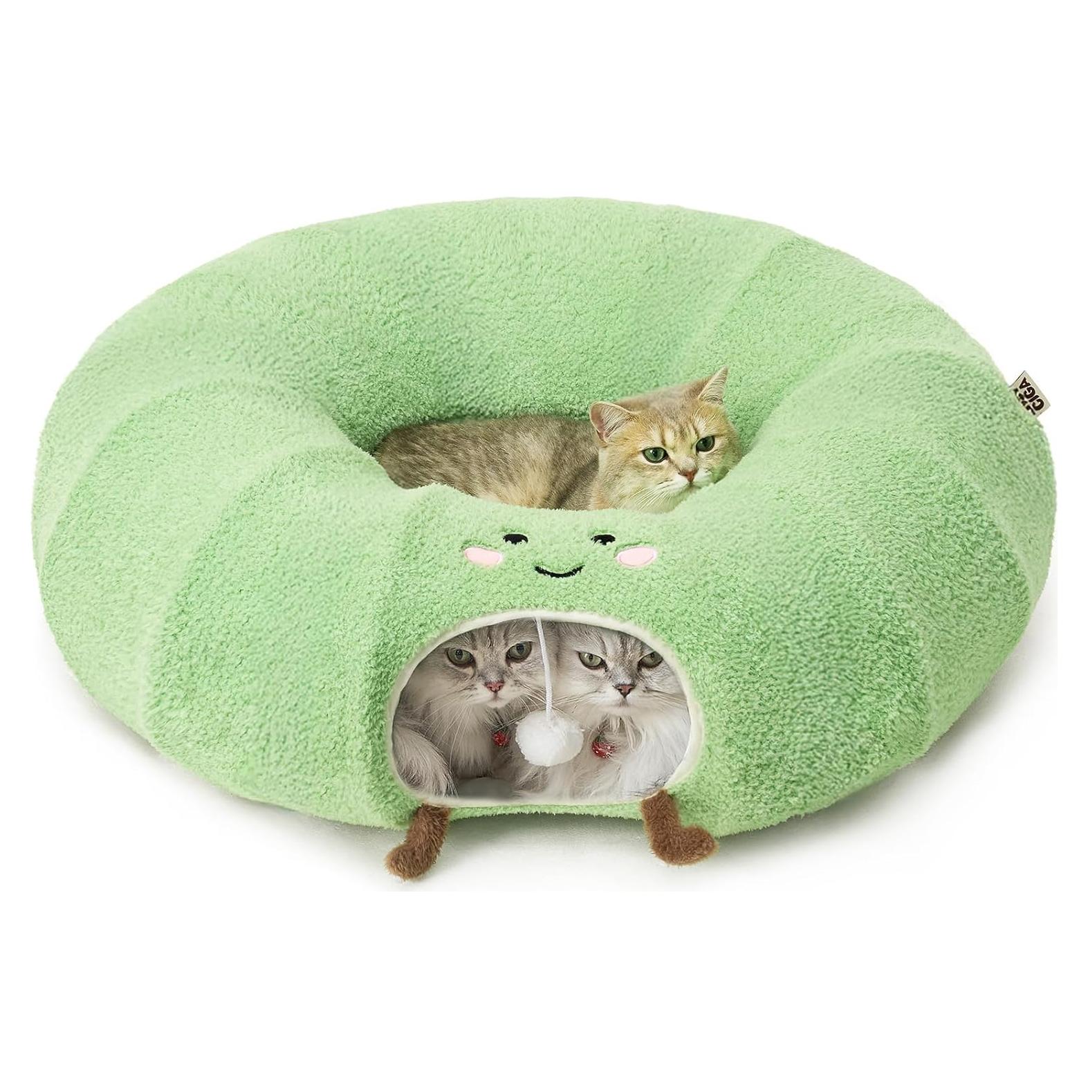 Túnel Cama para Gatos EHEYCIGA Verde 2 en 1 con Cojín Lavable