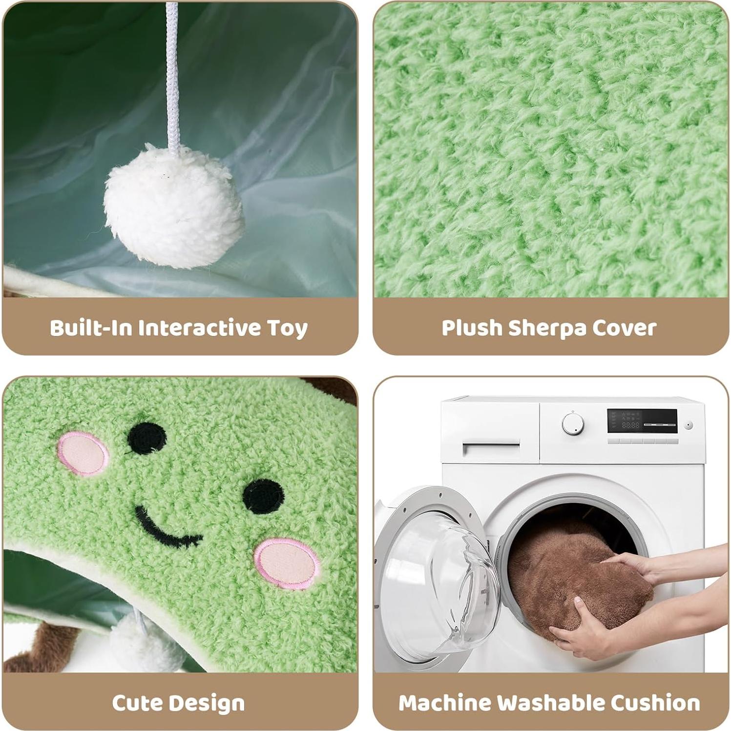 Túnel Cama para Gatos EHEYCIGA Verde 2 en 1 con Cojín Lavable