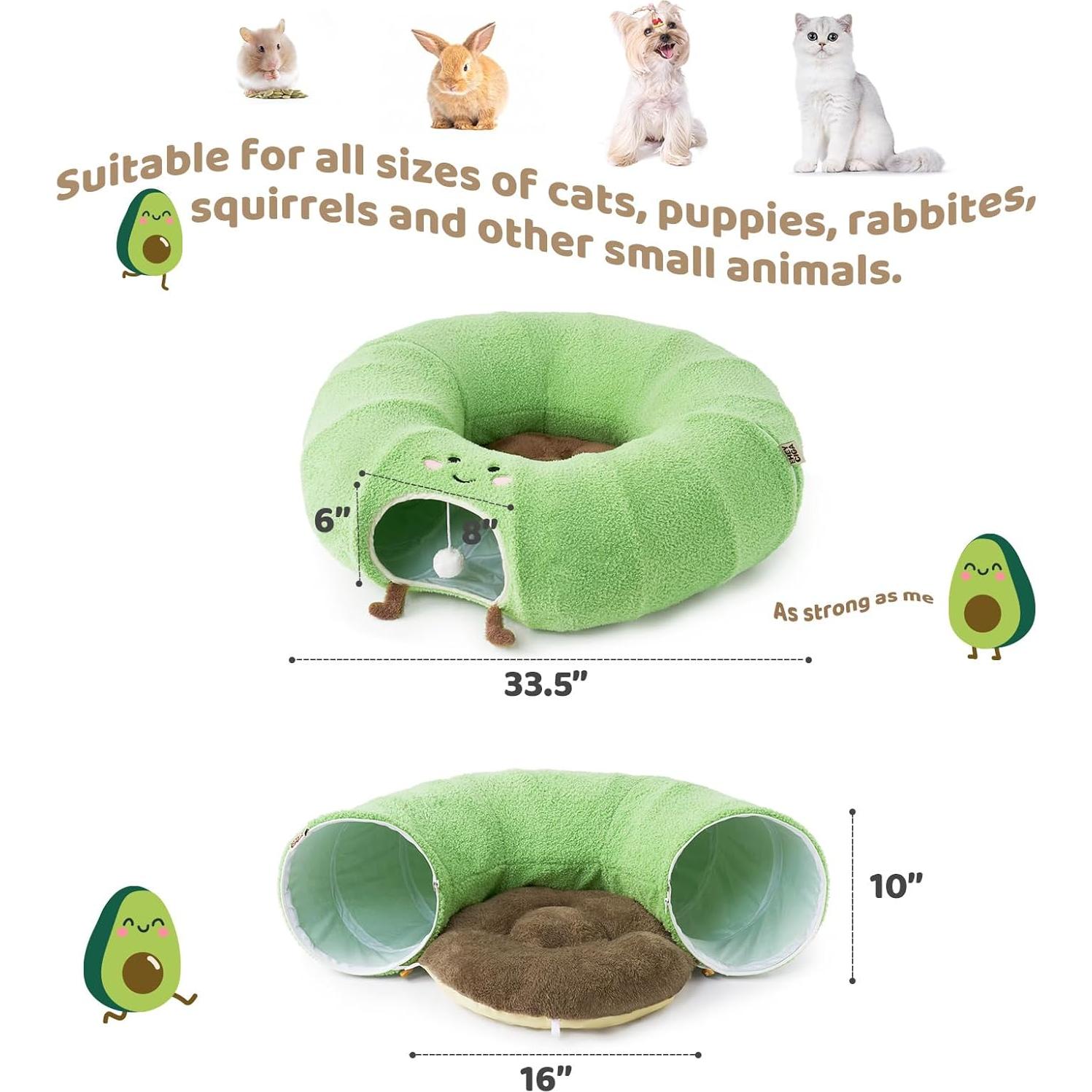 Túnel Cama para Gatos EHEYCIGA Verde 2 en 1 con Cojín Lavable